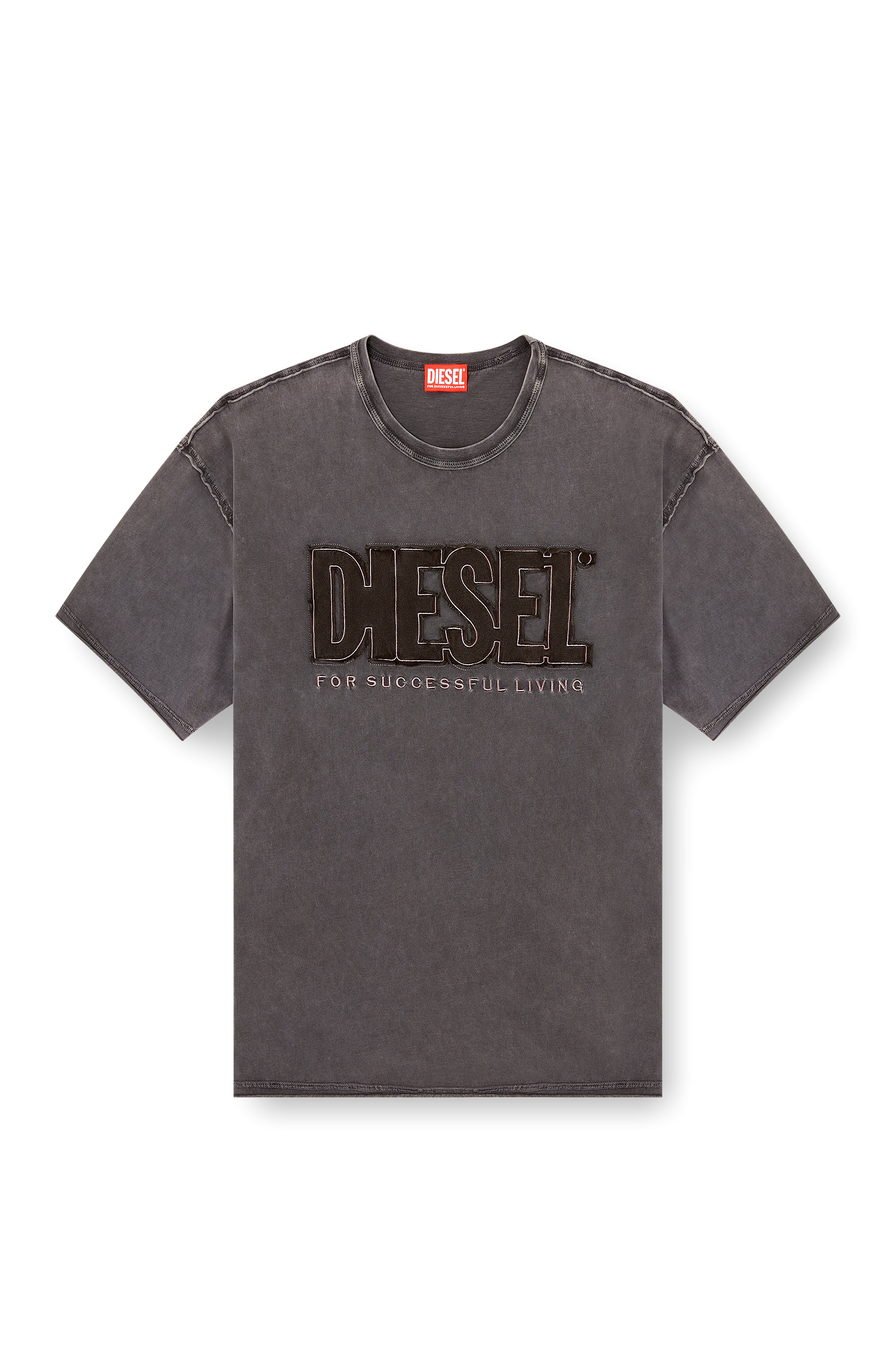 Diesel - T-RAWBOXT, Man's T-shirt with appliqu&eacute; logo and raw edge in Dark grey - 3