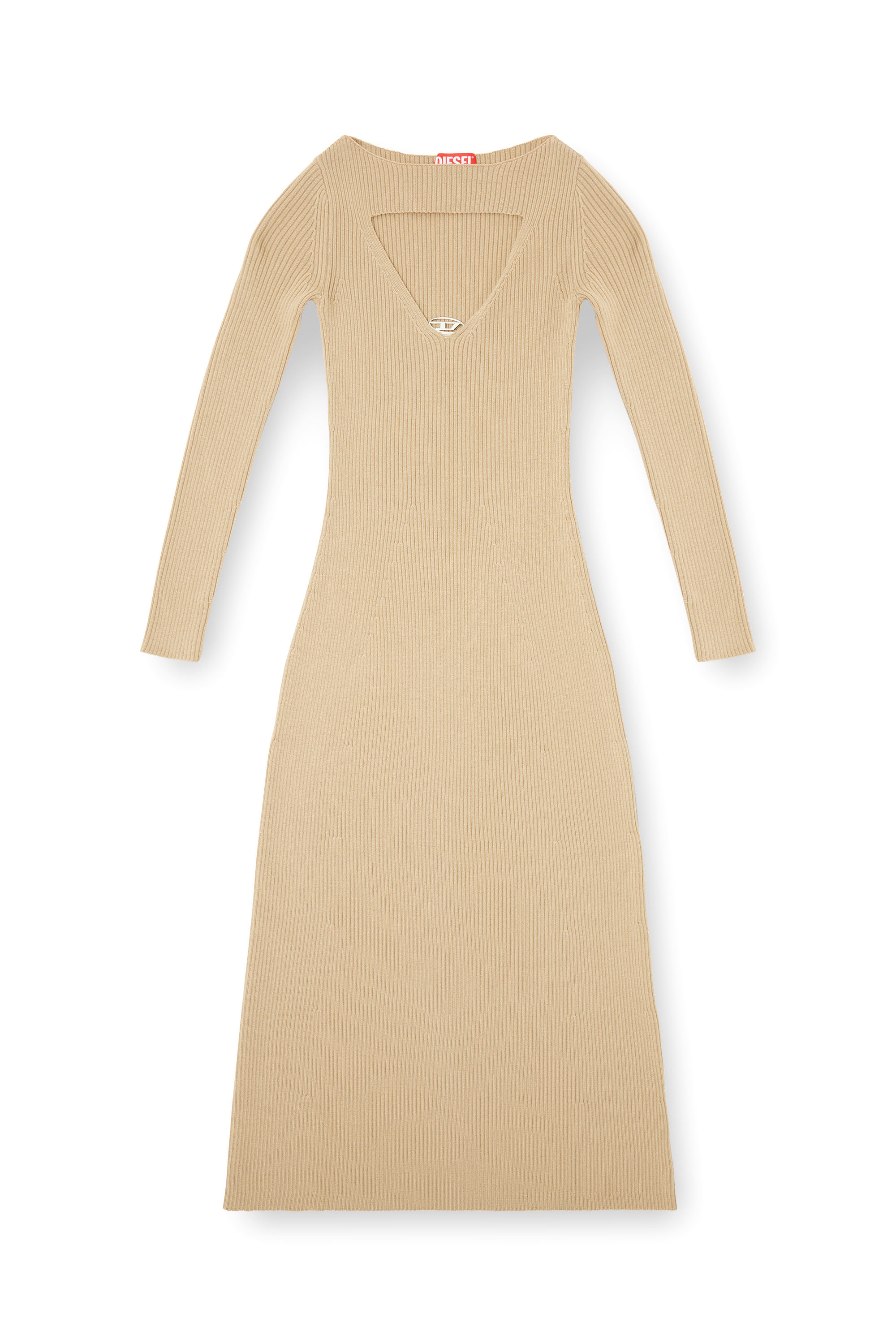 Diesel - M-OLONI, Woman's Midi wool dress with inlay in Beige - 2