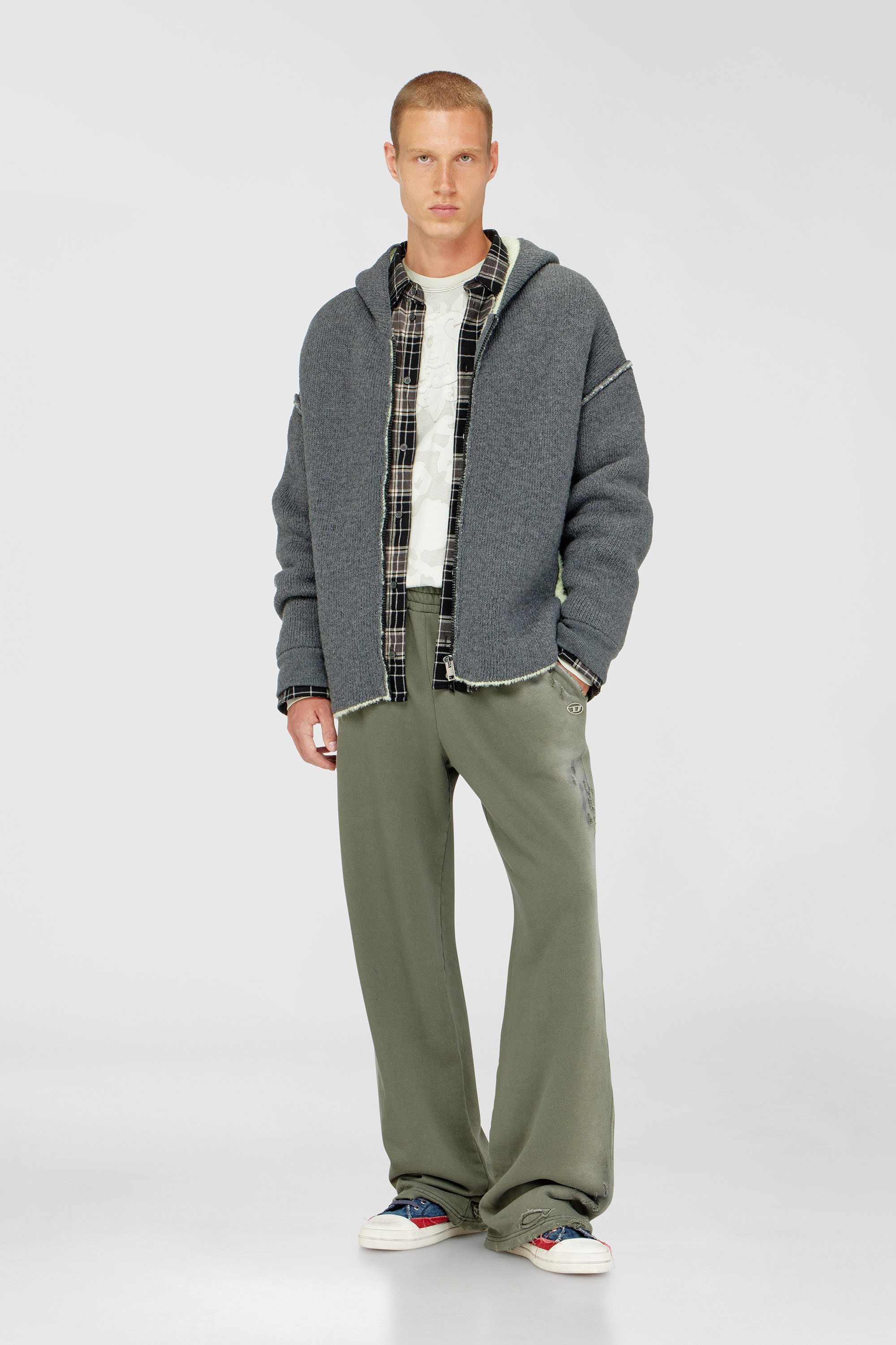 Diesel - K-BOUBBY, Man's Zip-up hoodie in dual-texture knit in Grey - 2