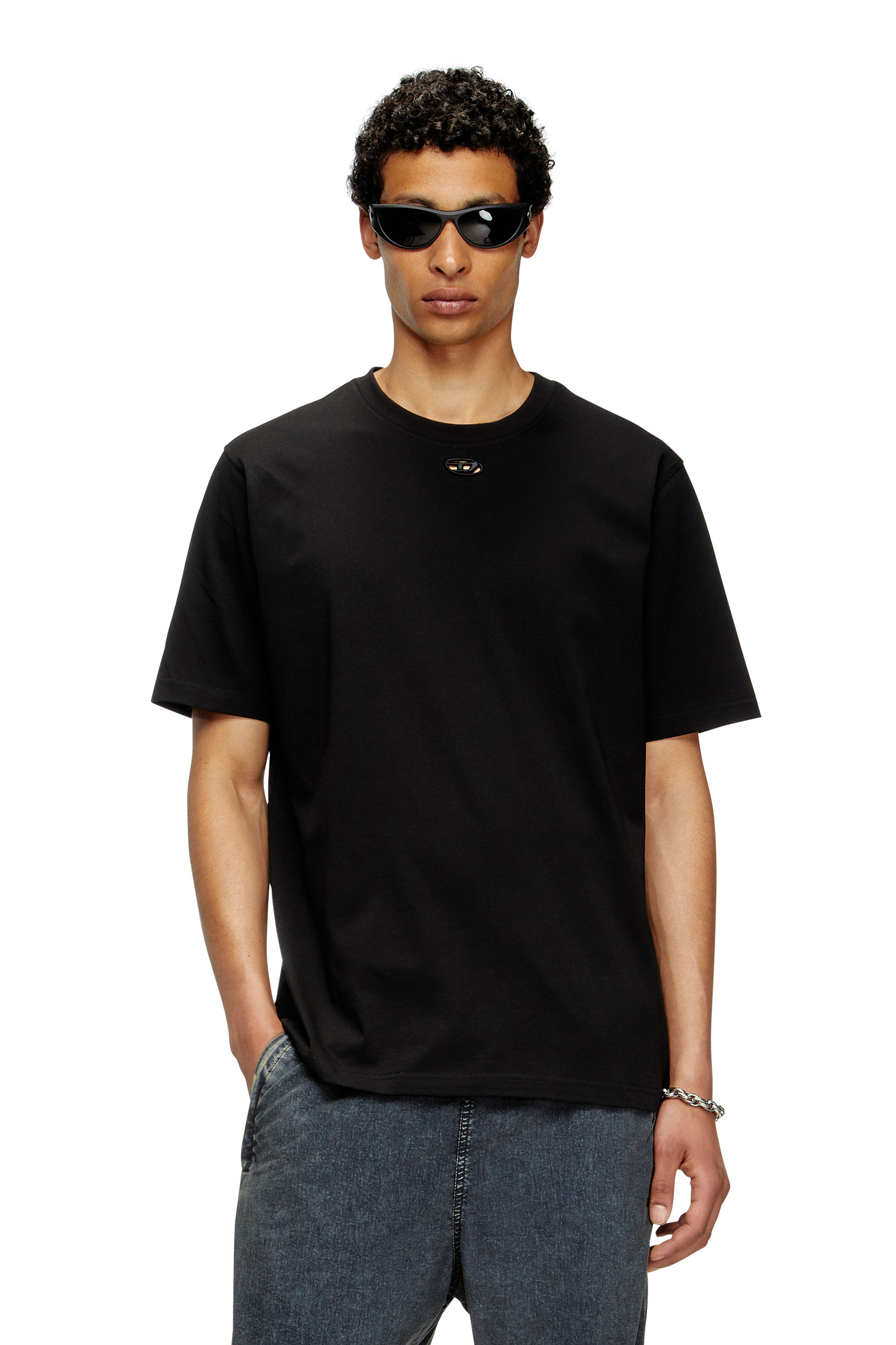Diesel - T-ADJUST-MAREY, Man's T-shirt with cut-out Oval D in Black - 1
