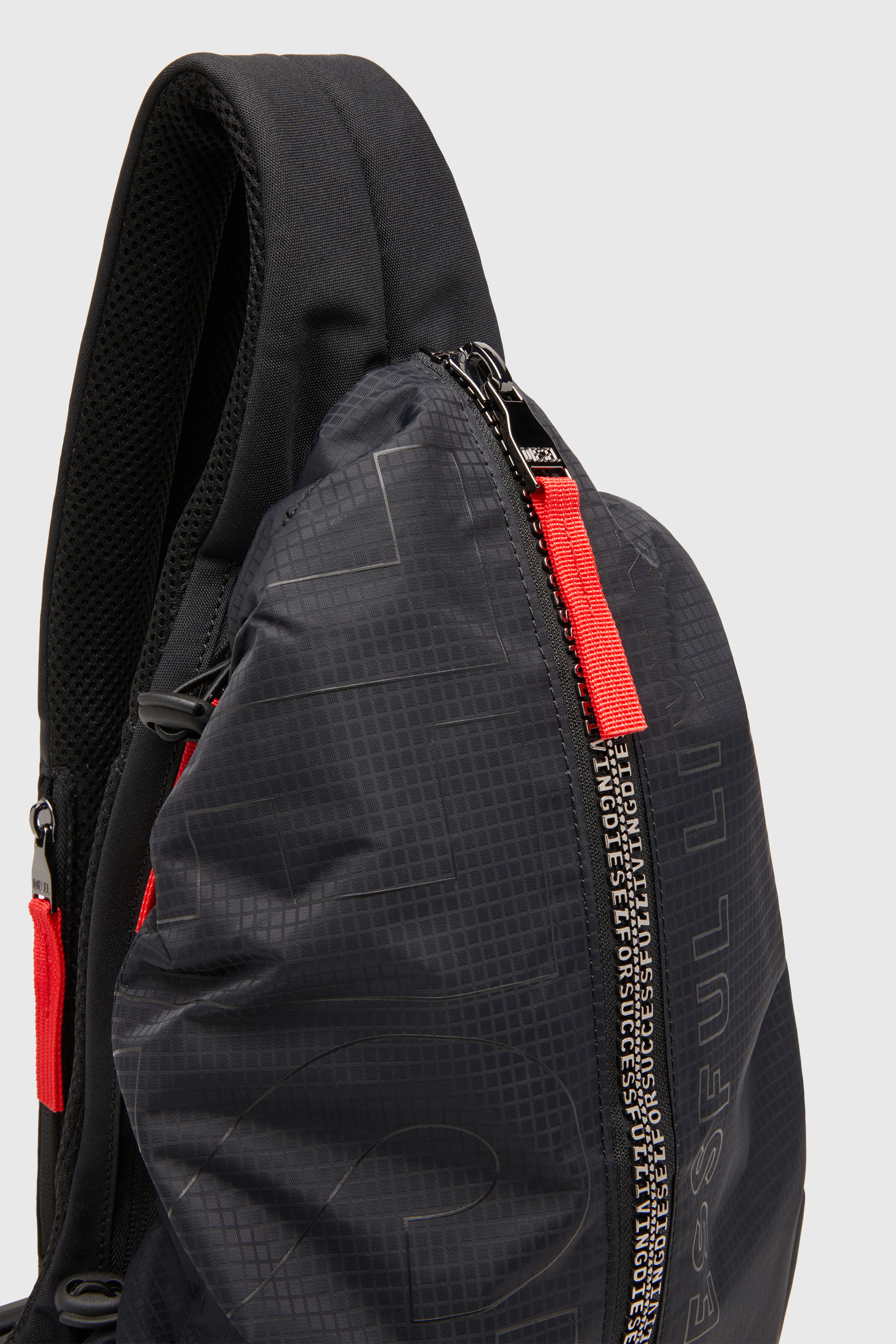 Diesel - ZIP-D SLING BAG X, Man's Zip-D-Sling backpack in check-jacquard shell in Black - 6