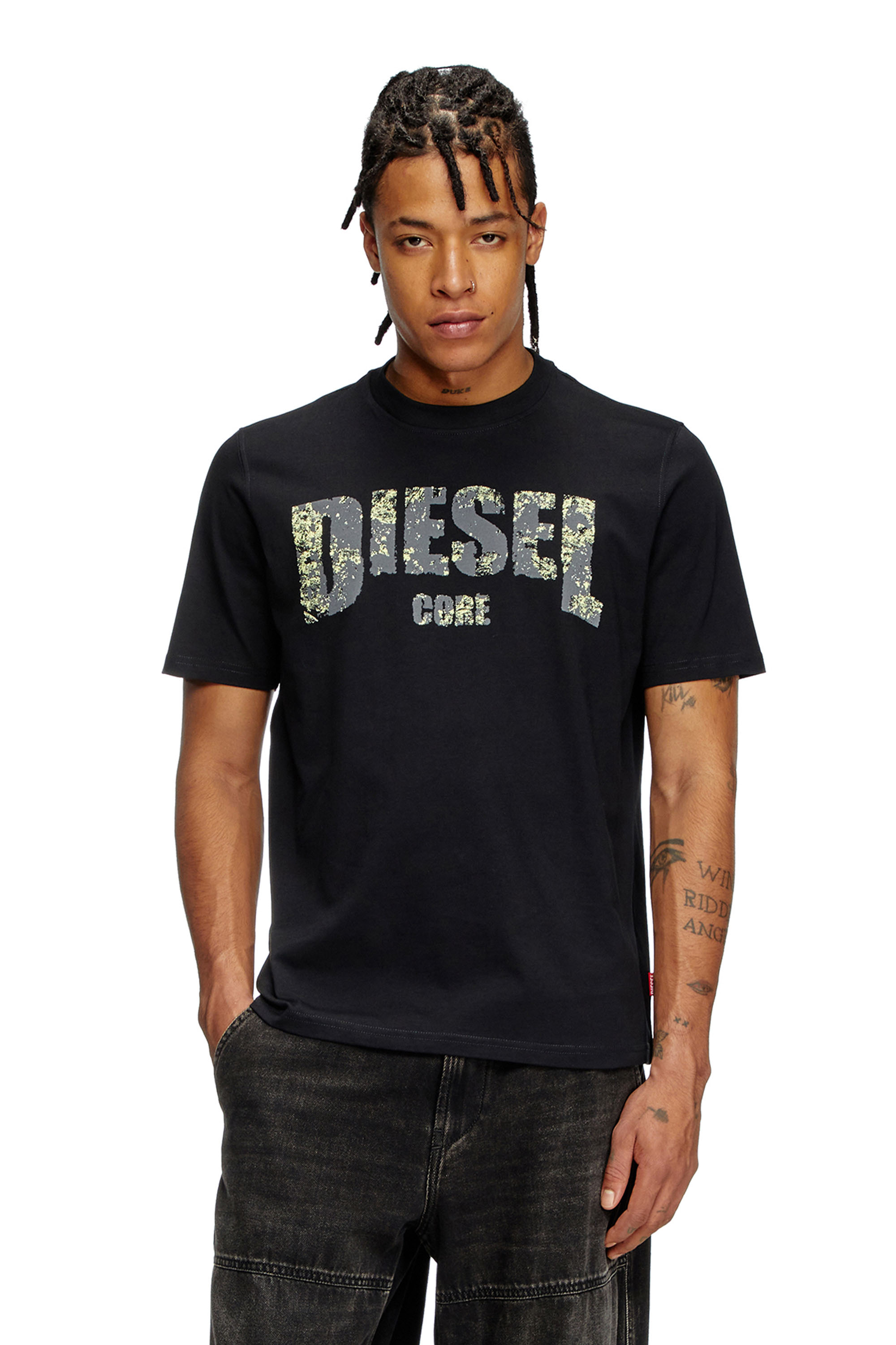 Diesel - T-ADJUST-R25, Man's T-shirt with Diesel Core print in Black - 1