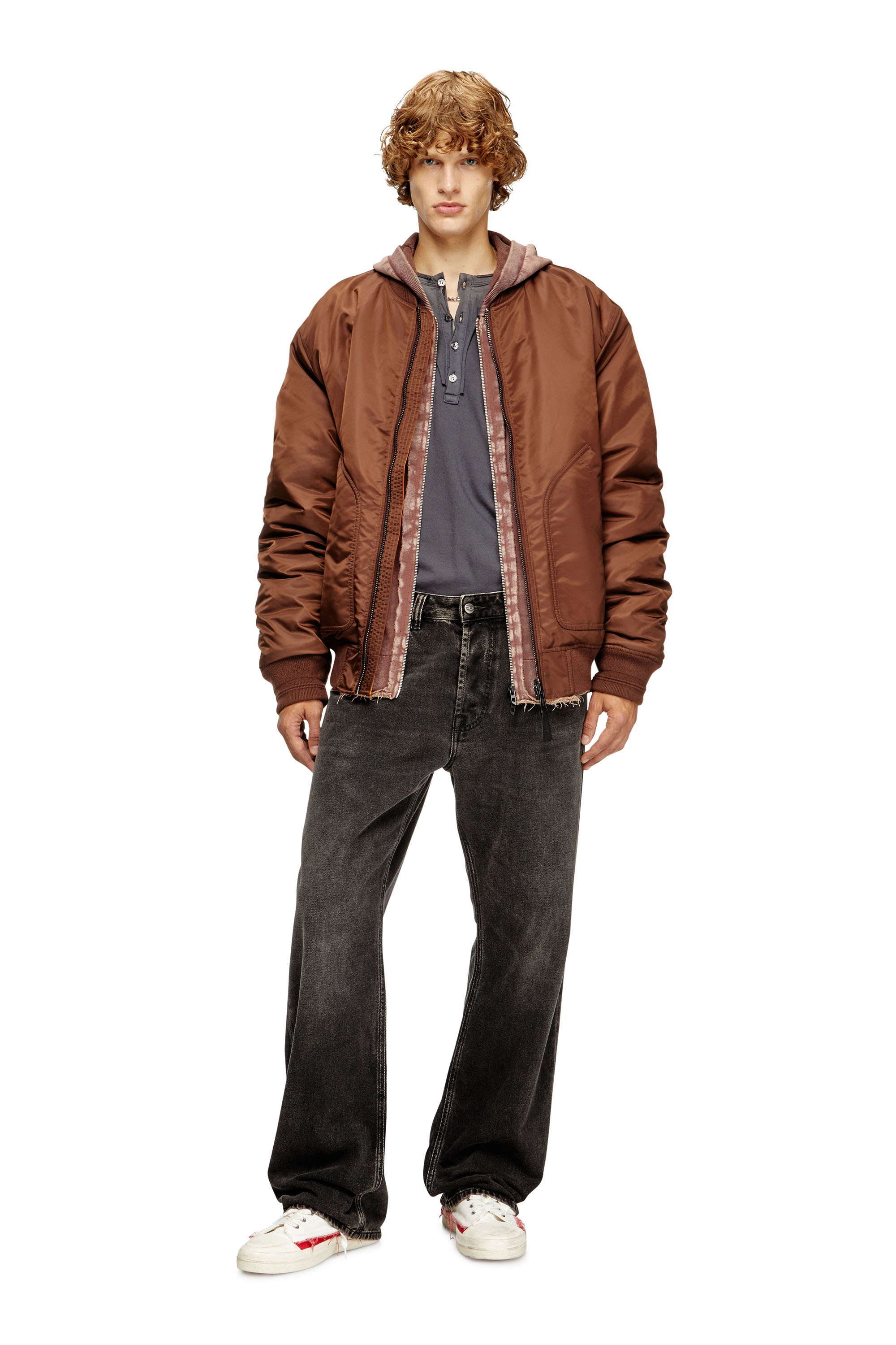 Diesel - J-HELD, Man's Bomber in padded nylon with Oval D in Brown - 1
