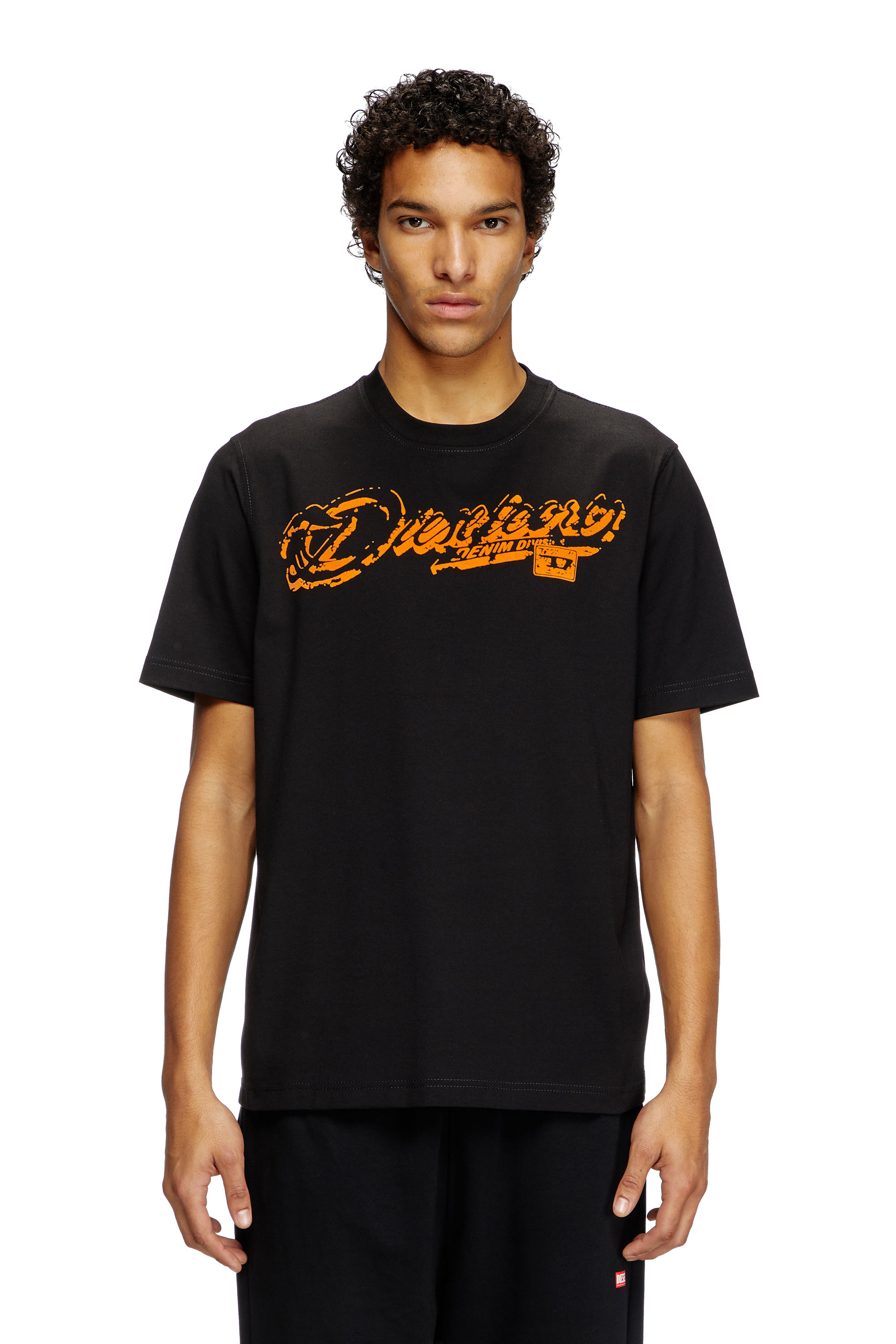 Diesel - T-ADJUST-R7, Man's T-shirt with distressed flocked logo in Black - 1