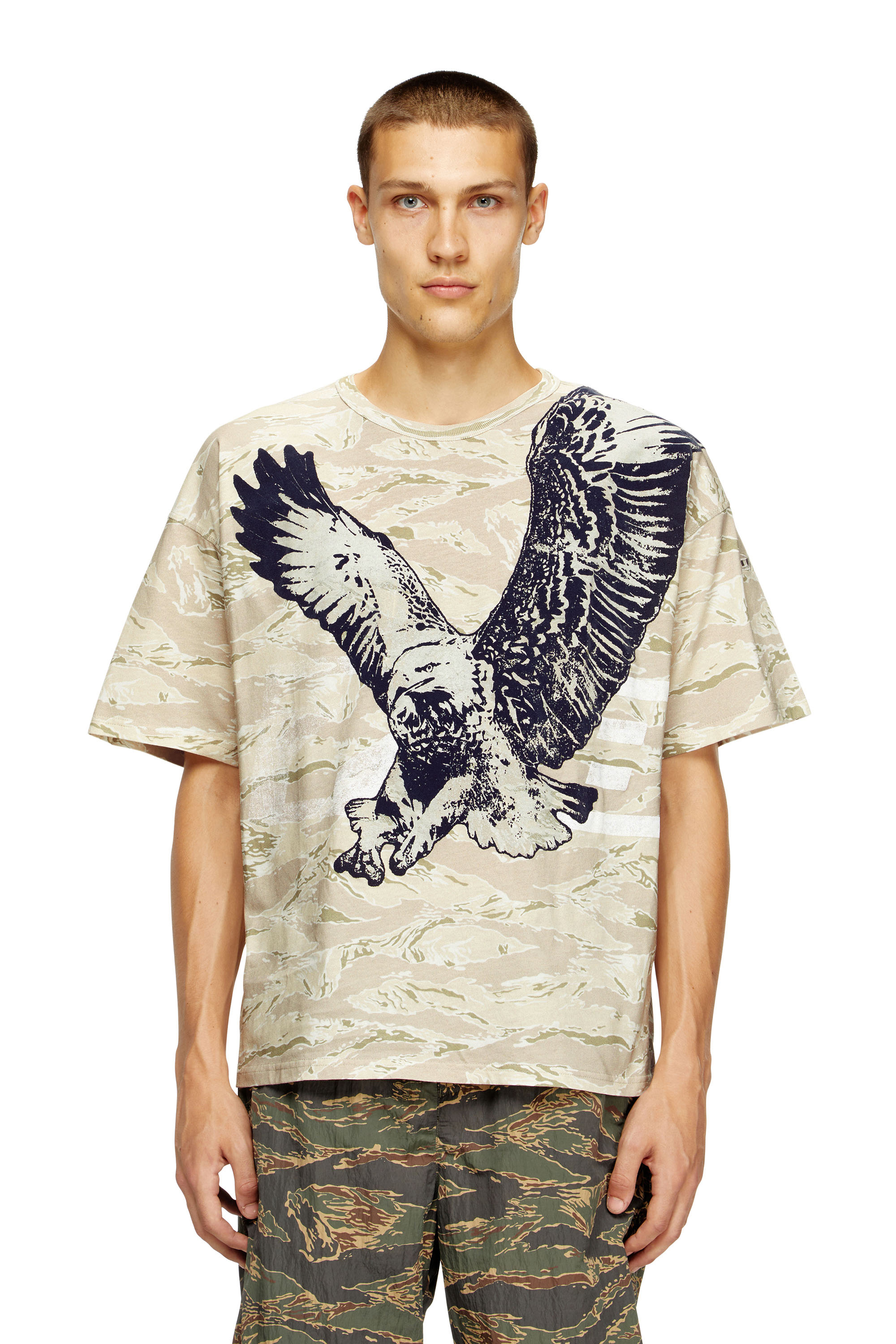 Diesel - T-BOXT-T14, Man's Camo T-shirt with eagle print in Beige - 3