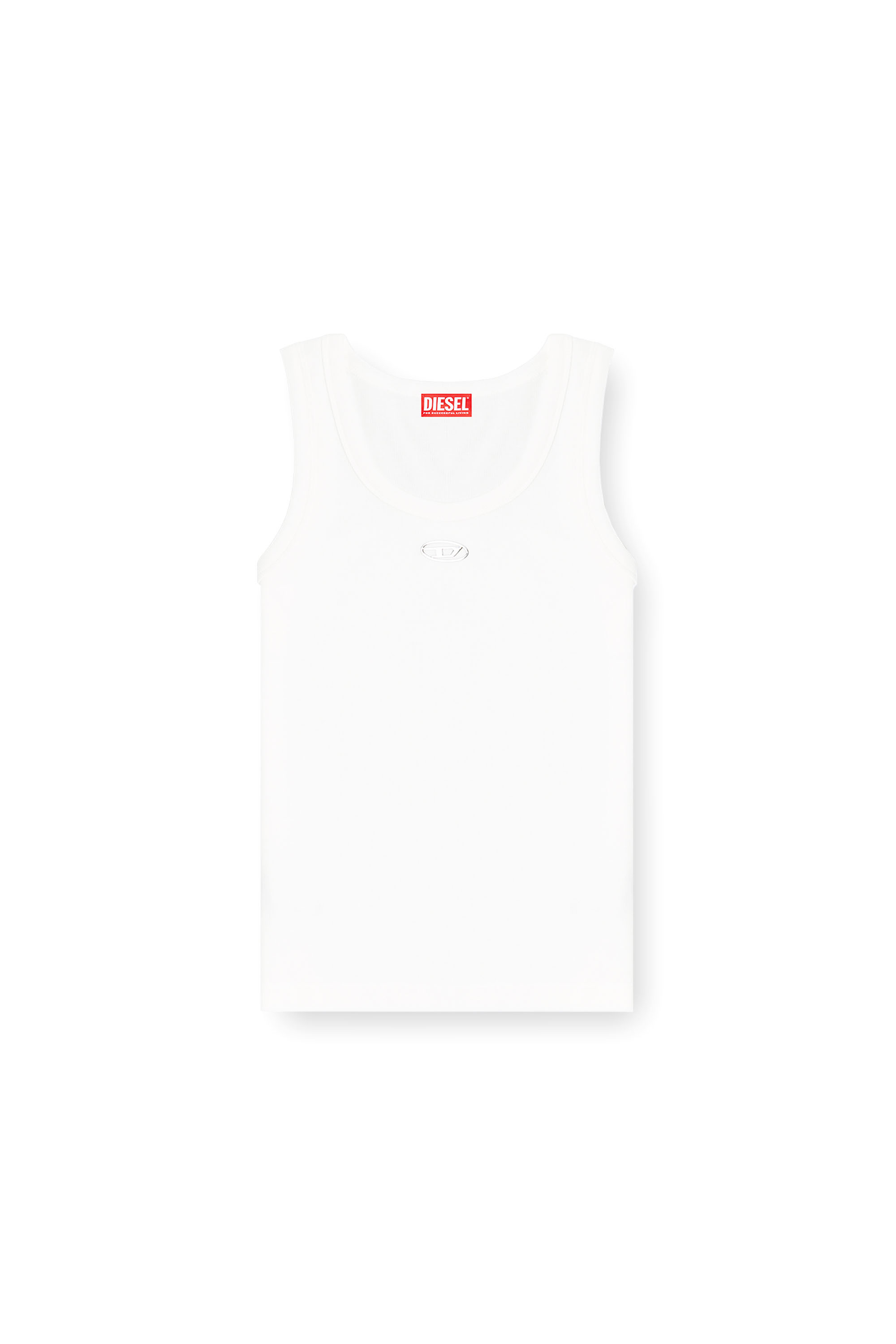 Diesel - T-ANKI-OD, Woman's Slim ribbed tank top with metallic Oval D in White - 2