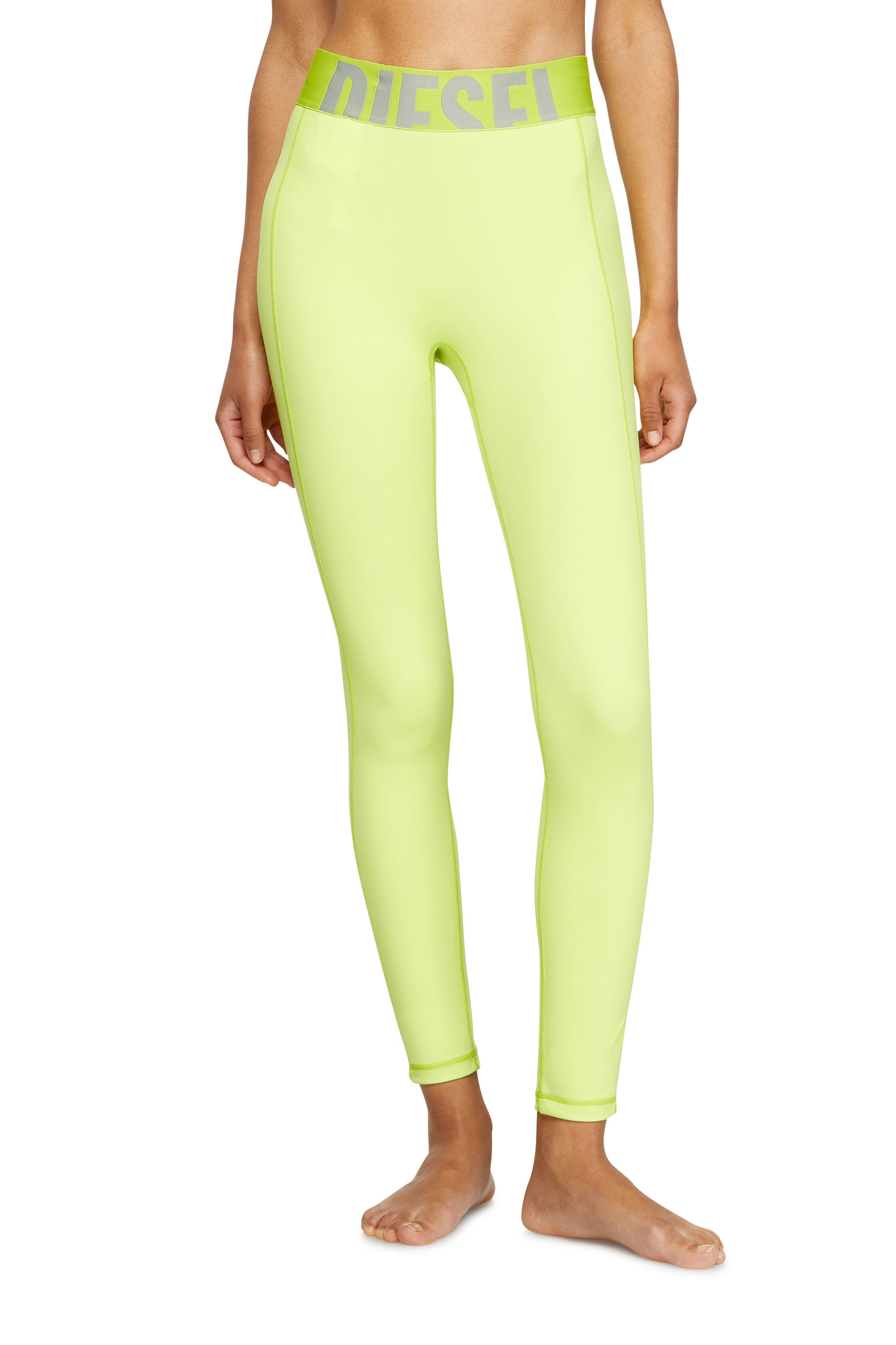 Diesel - ADELINE-D-POP, Woman's Microfibre leggings with cut-off logo in Green Fluo - 2
