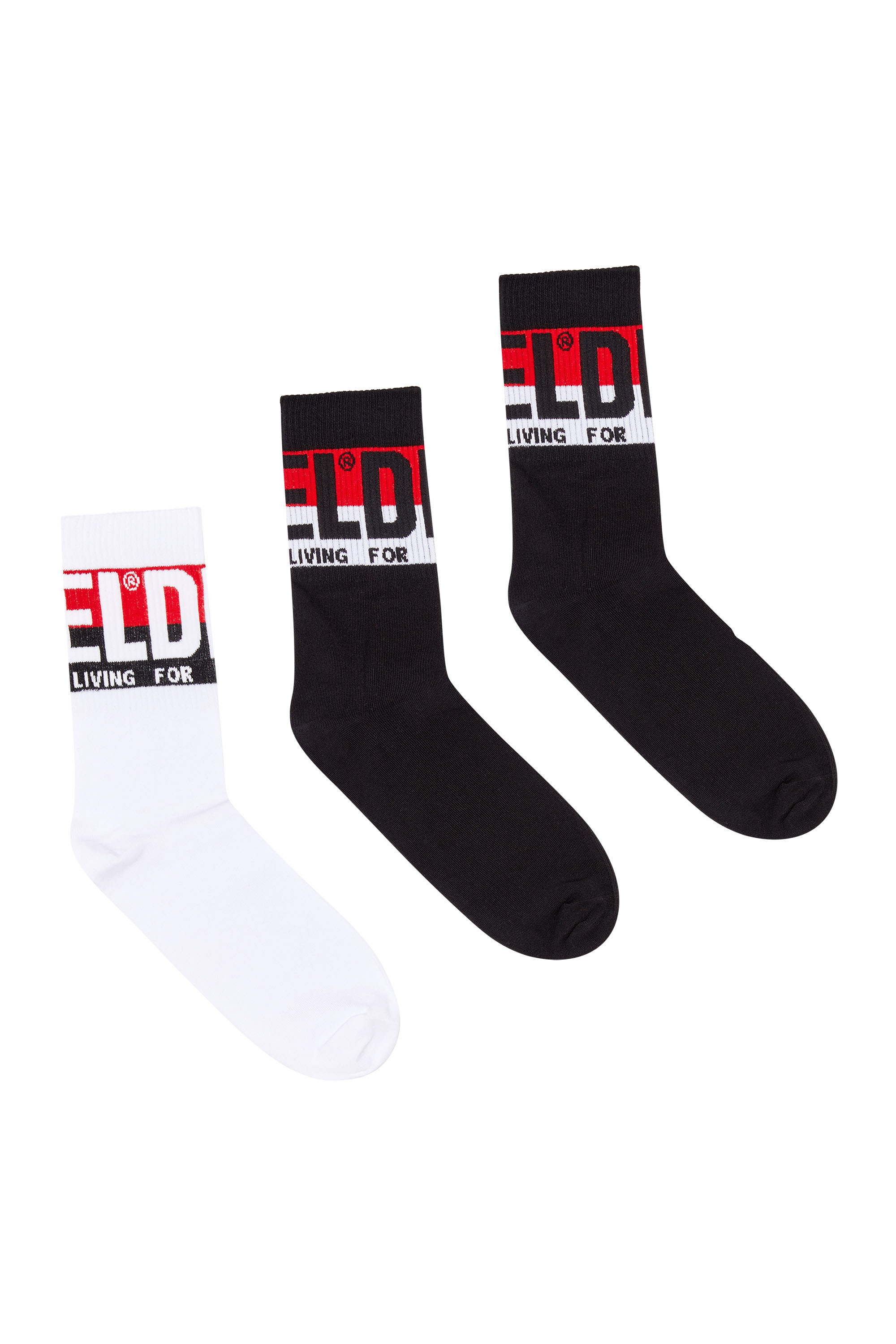 Diesel - SKM-RAY-THREEPACK, Man's Three-pack of socks with logo cuffs in Black/White - 1