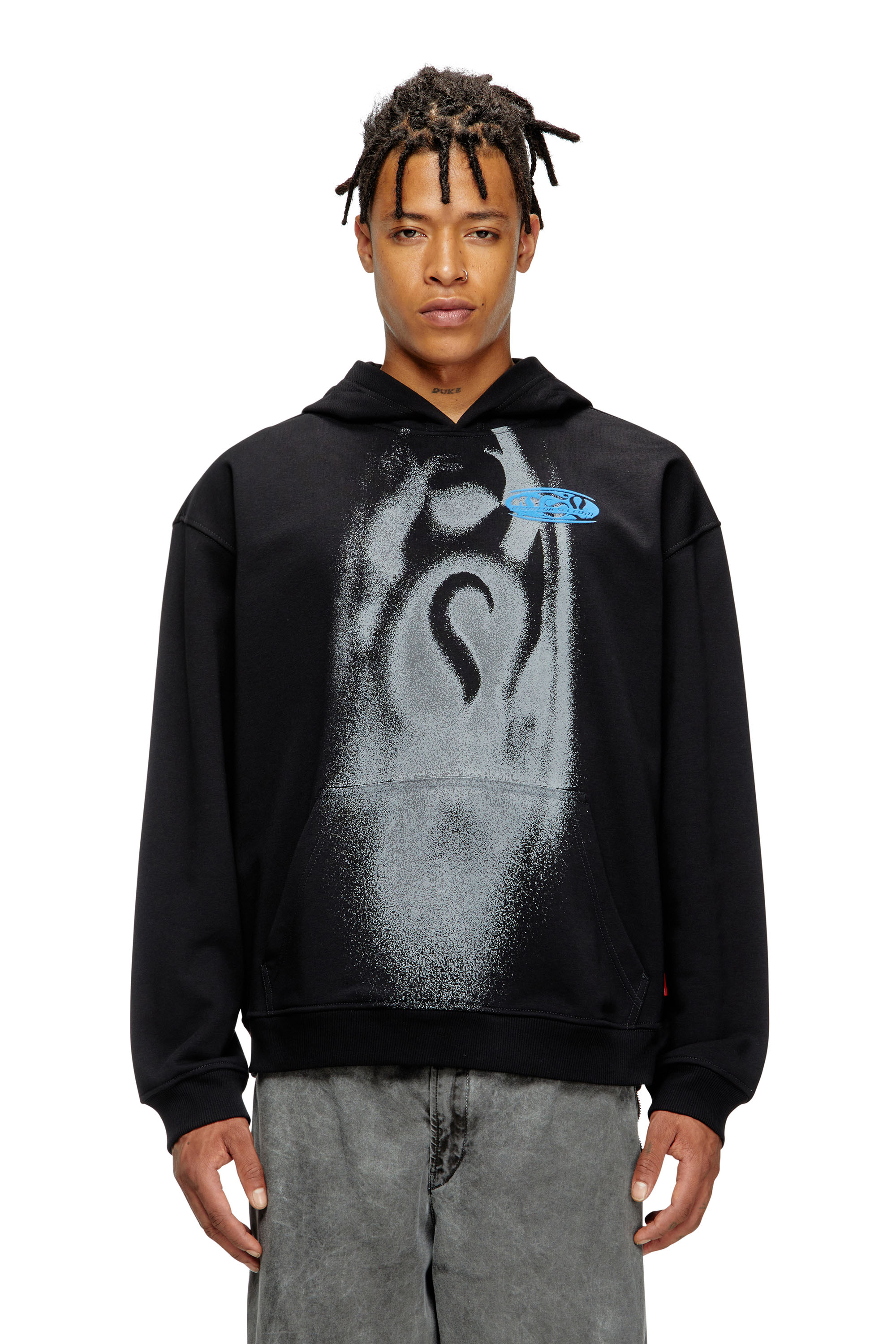 Diesel - S-BOXT-HOOD-T3, Man's Hoodie with spray-effect print in Black - 1