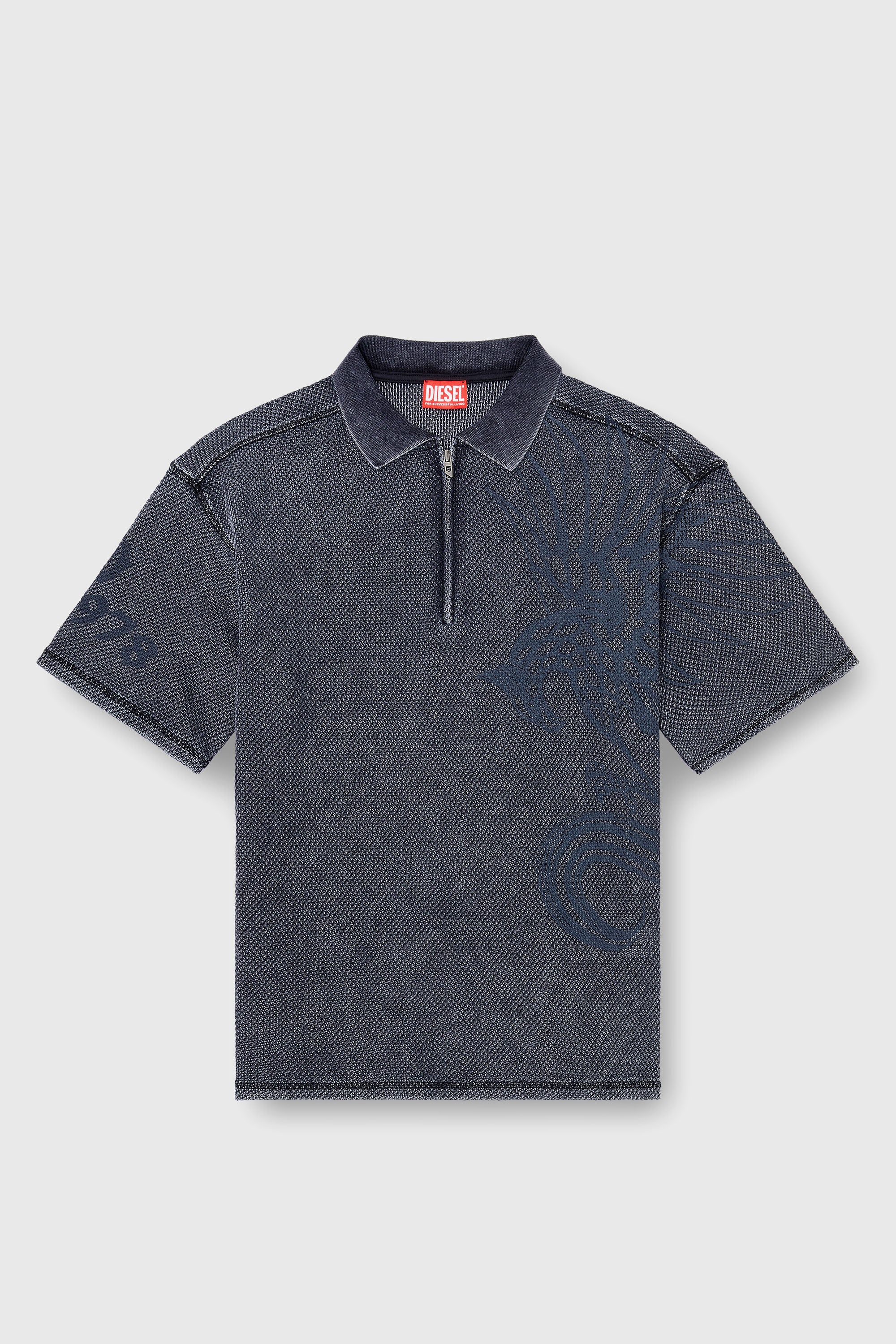 Diesel - T-ERRY-ZIP, Man's Mesh-jacquard polo shirt with Phoenix print in Dark grey - 2