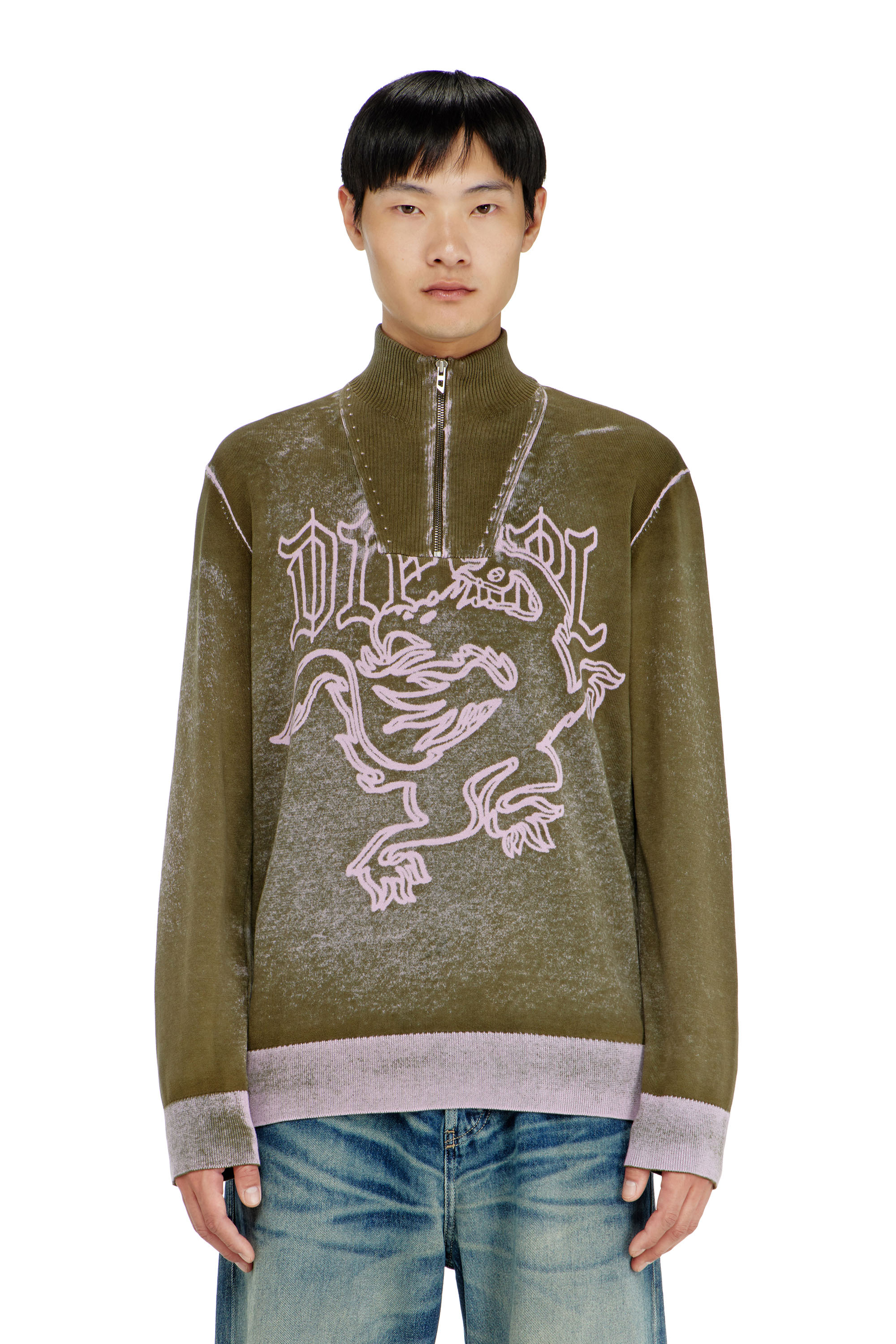 Diesel - K-LAUTARE, Man's Treated half-zip jumper with griffin motif in null - 1