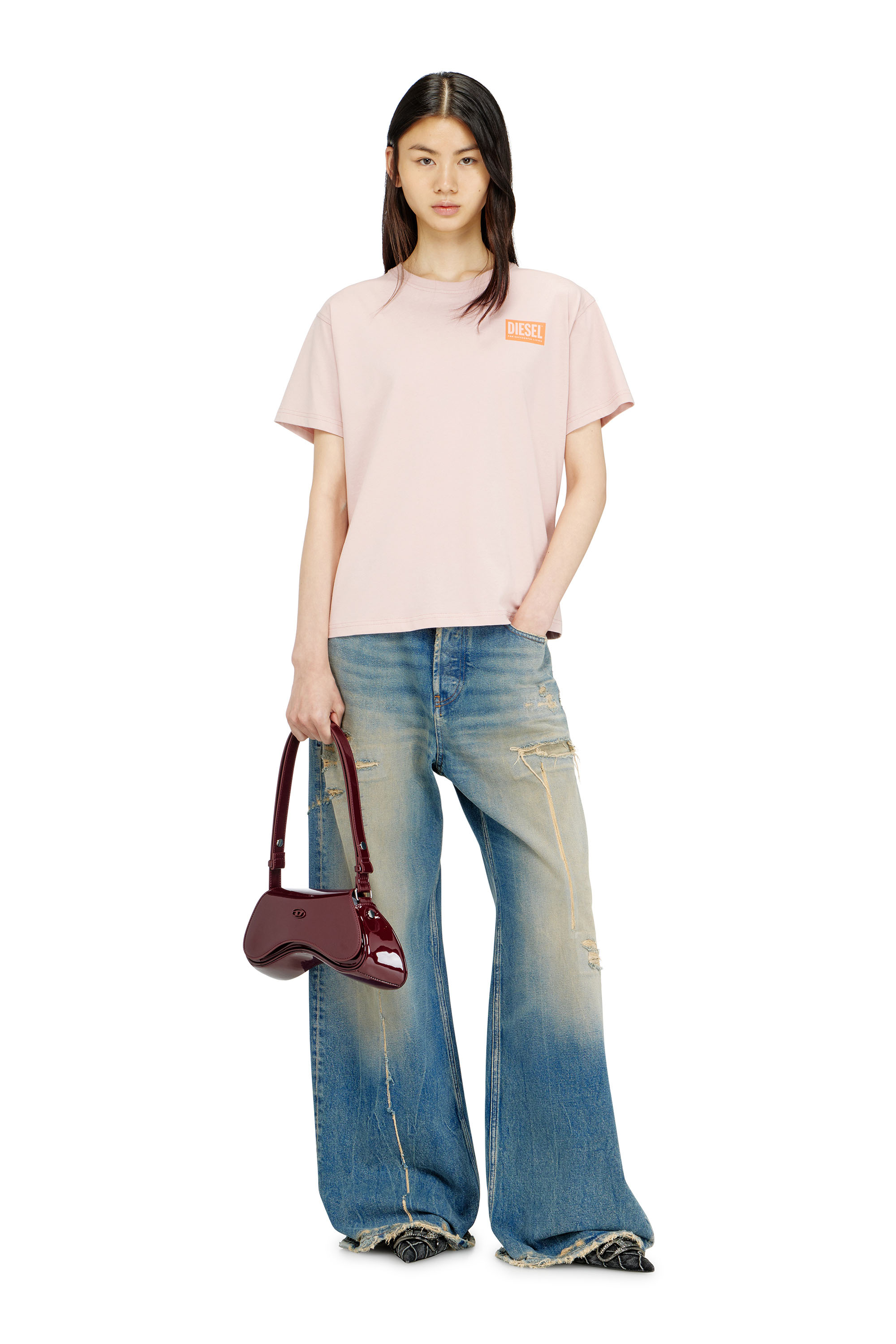 Diesel - T-NORMY-S6, Woman's Organic cotton jersey t-shirt with crew neck and logo print in Pink - 2