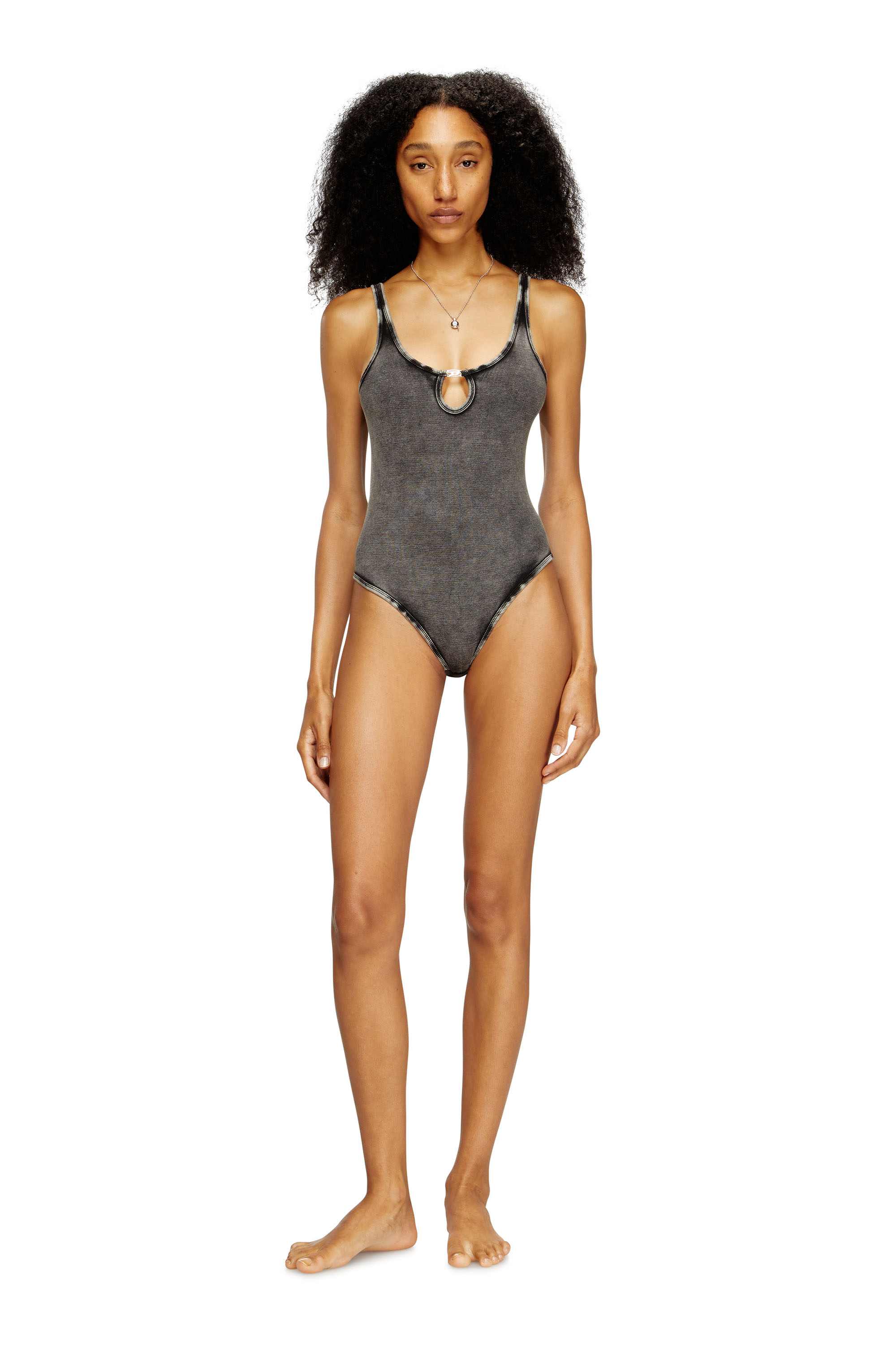 Diesel - MAURA-DNM, Woman's Bodysuit in marble-washed stretch cotton in Dark grey - 2