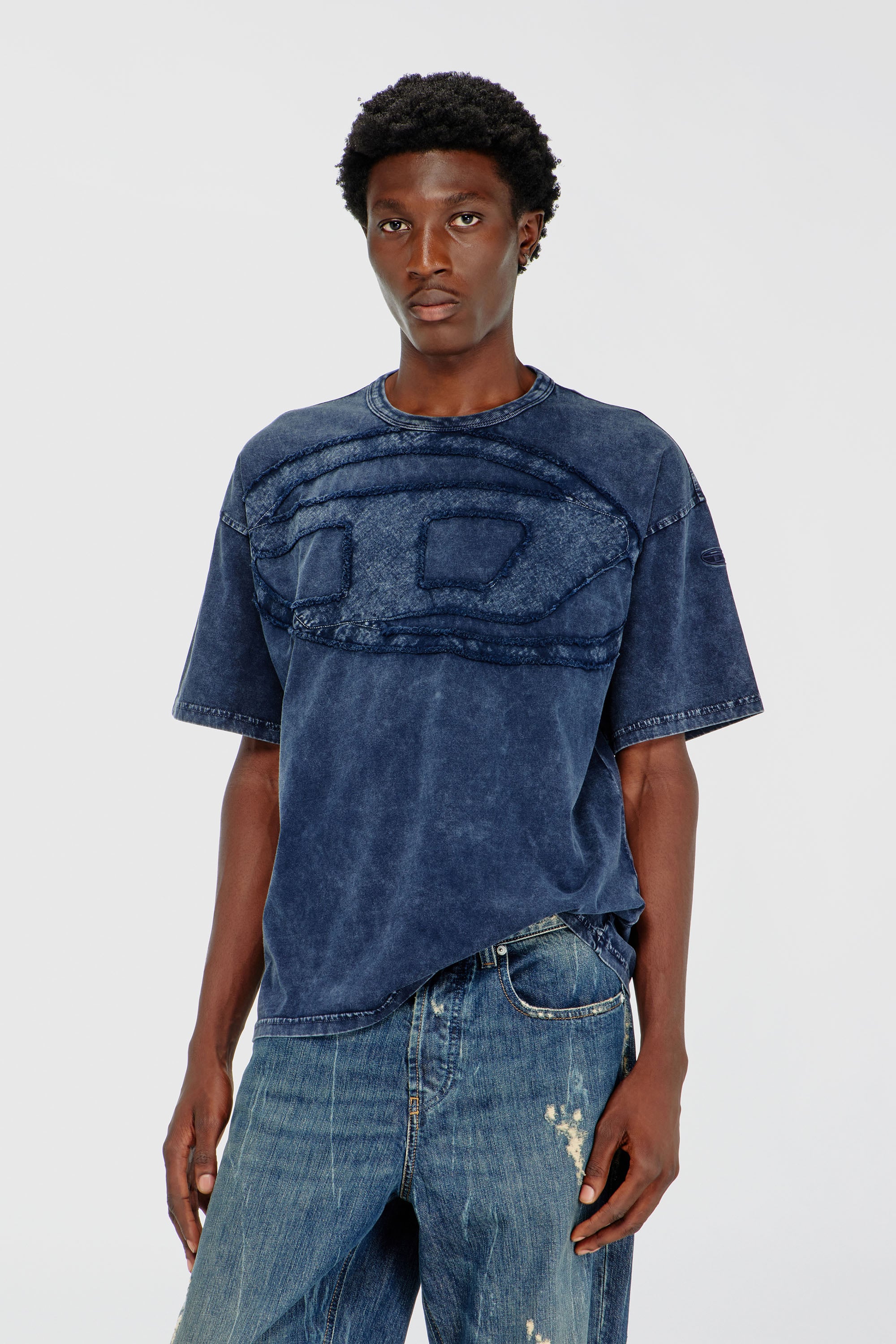 Diesel - T-BOXT-DEN, Man's Relaxed cotton T-shirt with Oval D applique in Medium blue - 1