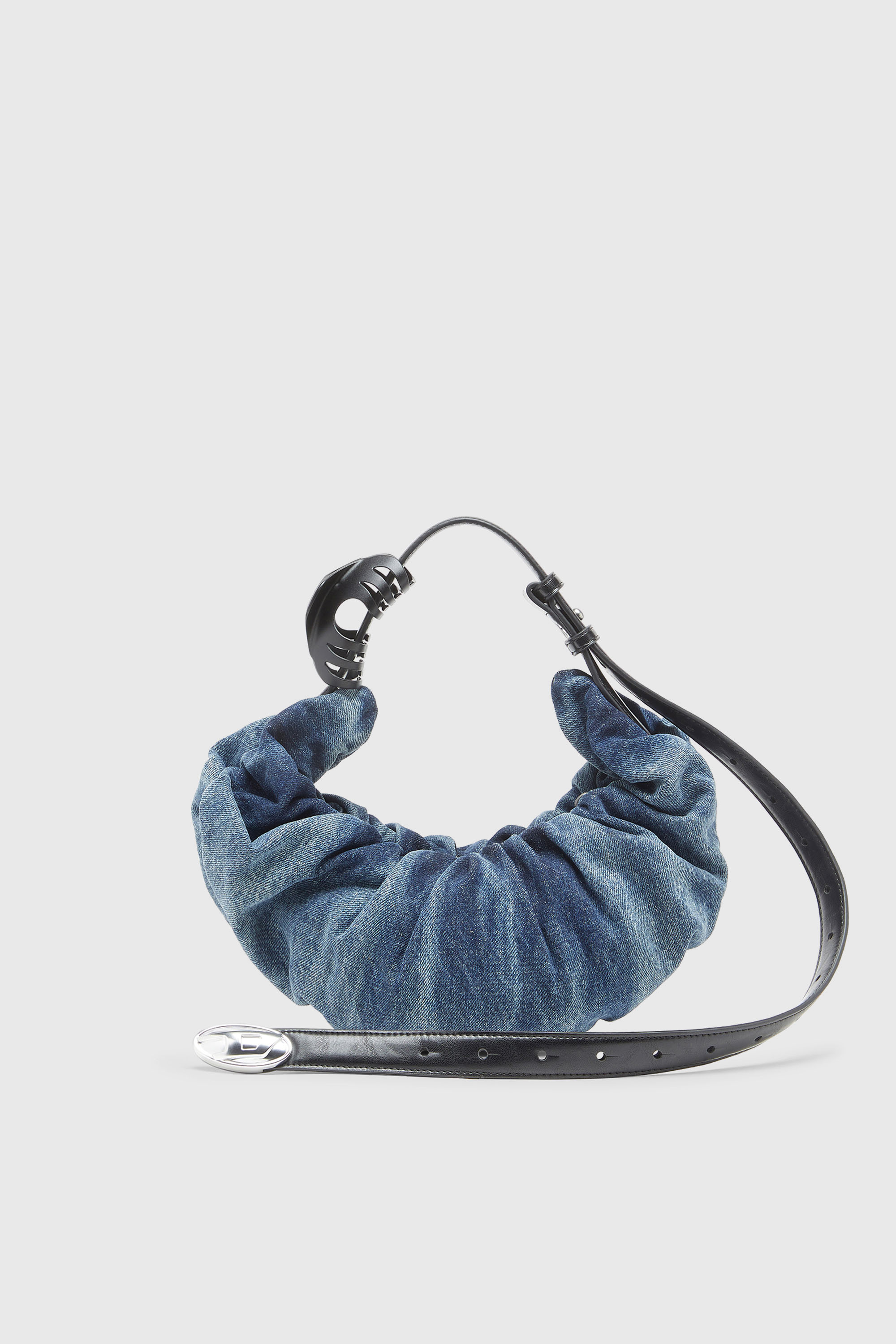 Diesel - GRAB-D HOBO S, Woman's Grab-D-Small scrunched hobo bag in treated denim in Medium blue - 1