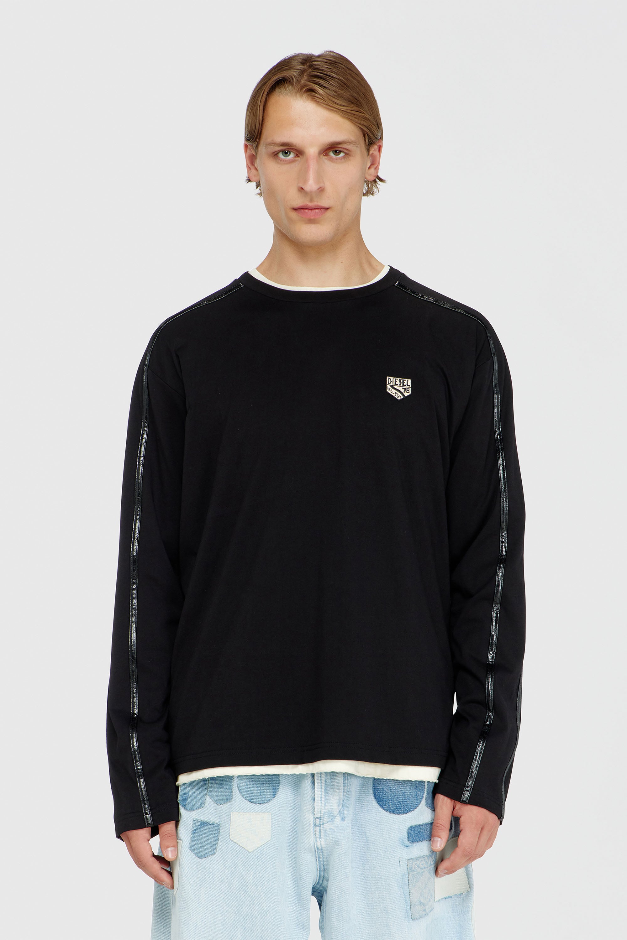 Diesel - T-NORM-LS-FL, Man's Long-sleeve T-shirt with tonal trims in Black - 1