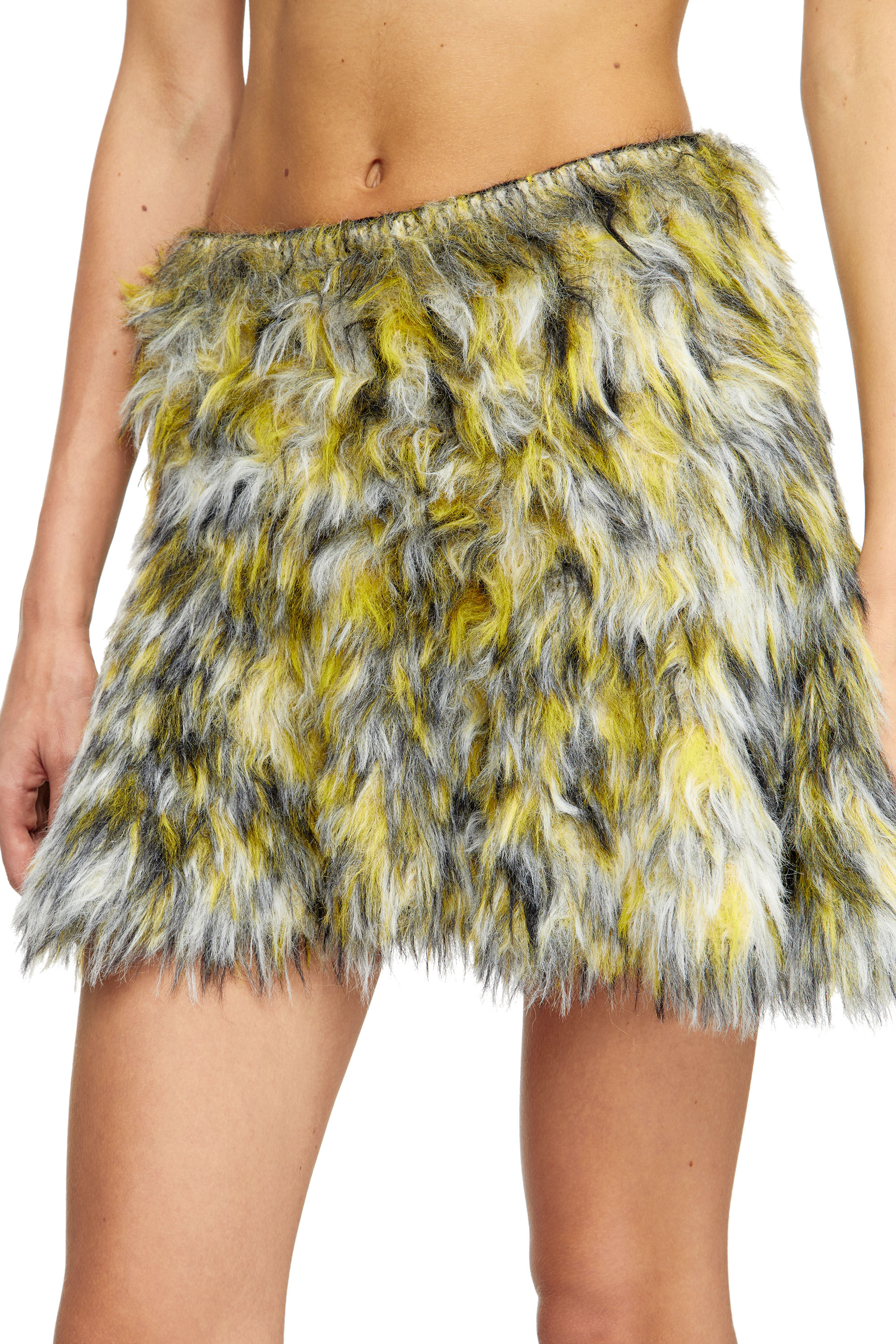 Diesel - M-ASTRELLA, Woman's Mini skirt in fluffy jacquard knit in Black/Yellow - 5