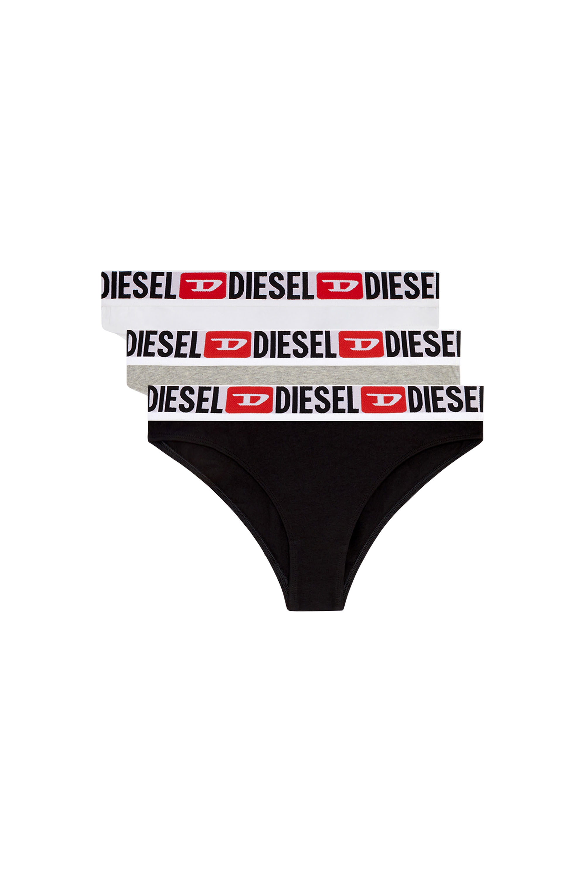 Diesel - UFPN-PANTIES-TD-THREEPACK, Woman's Three-pack briefs with logo waist in Black/Grey - 1