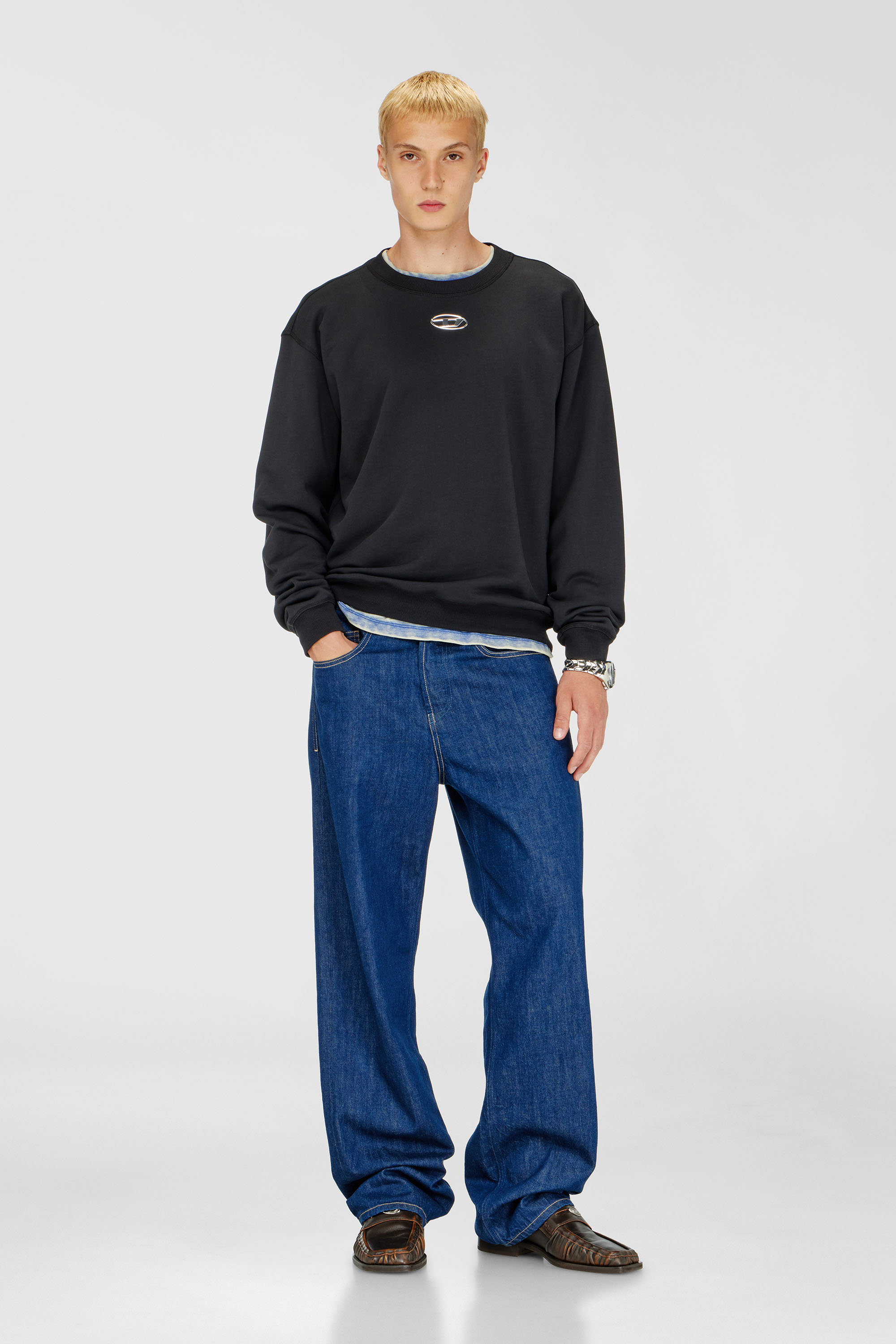 Diesel - S-NORM-IOD, Man's Regular sweatshirt with metallic Oval D in Black - 2