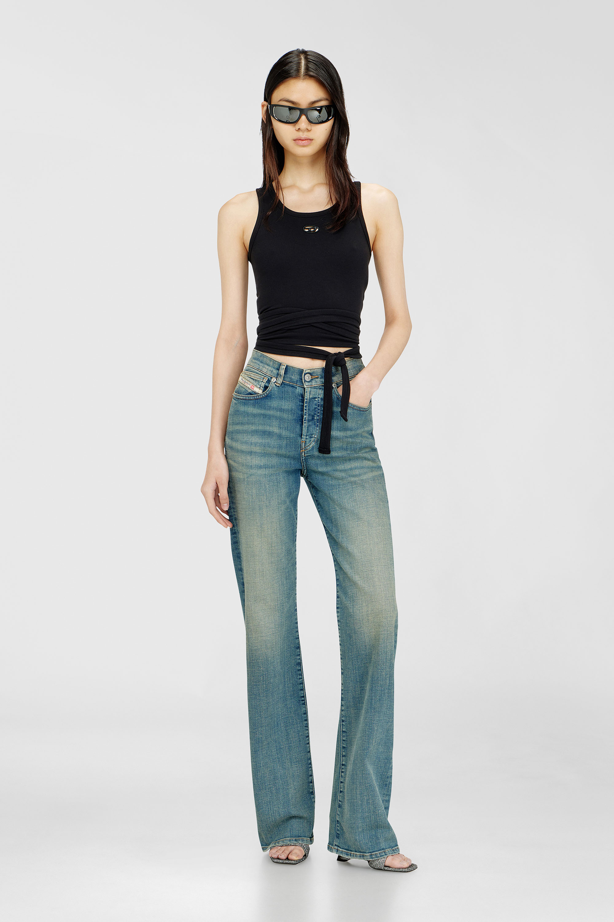 Diesel - T-ANKY-TAIL-S1, Woman's Crop top with wrap-around laces in Black - 2
