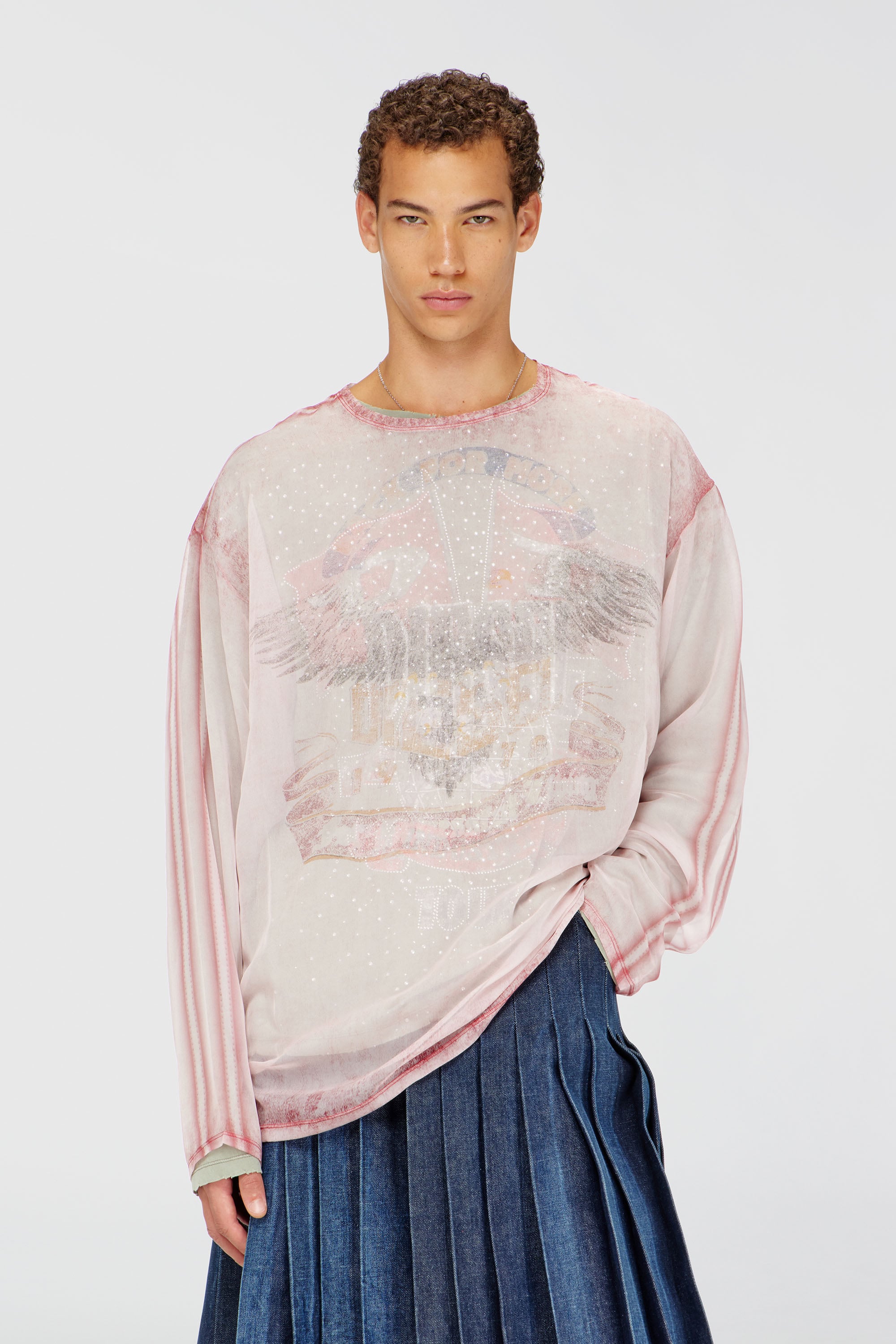 Diesel - T-DOUBLEX-LS, Man's Sheer chiffon top with concert graphics in Face Powder - 1