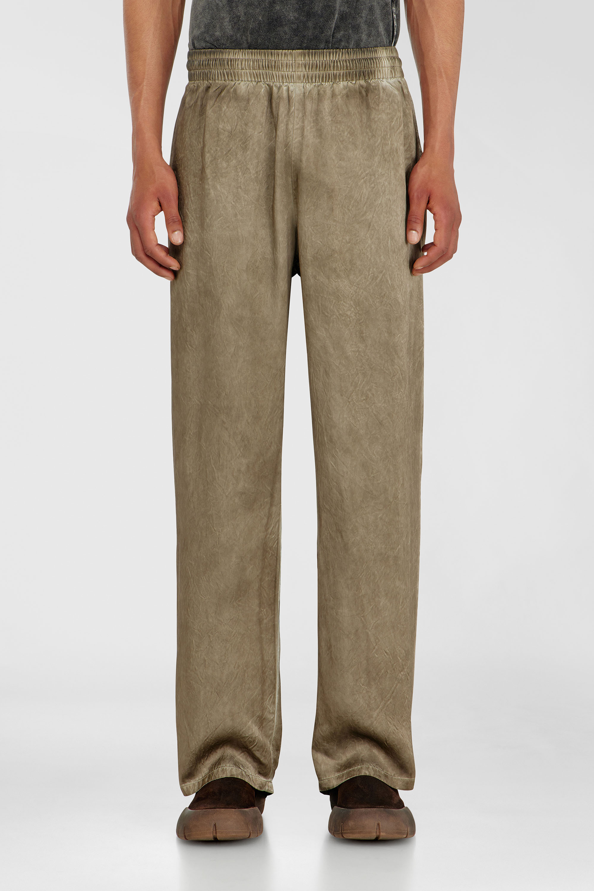 Diesel - P-THECK-AGCT, Man's Pants in wrinkled satin in Light Brown - 1