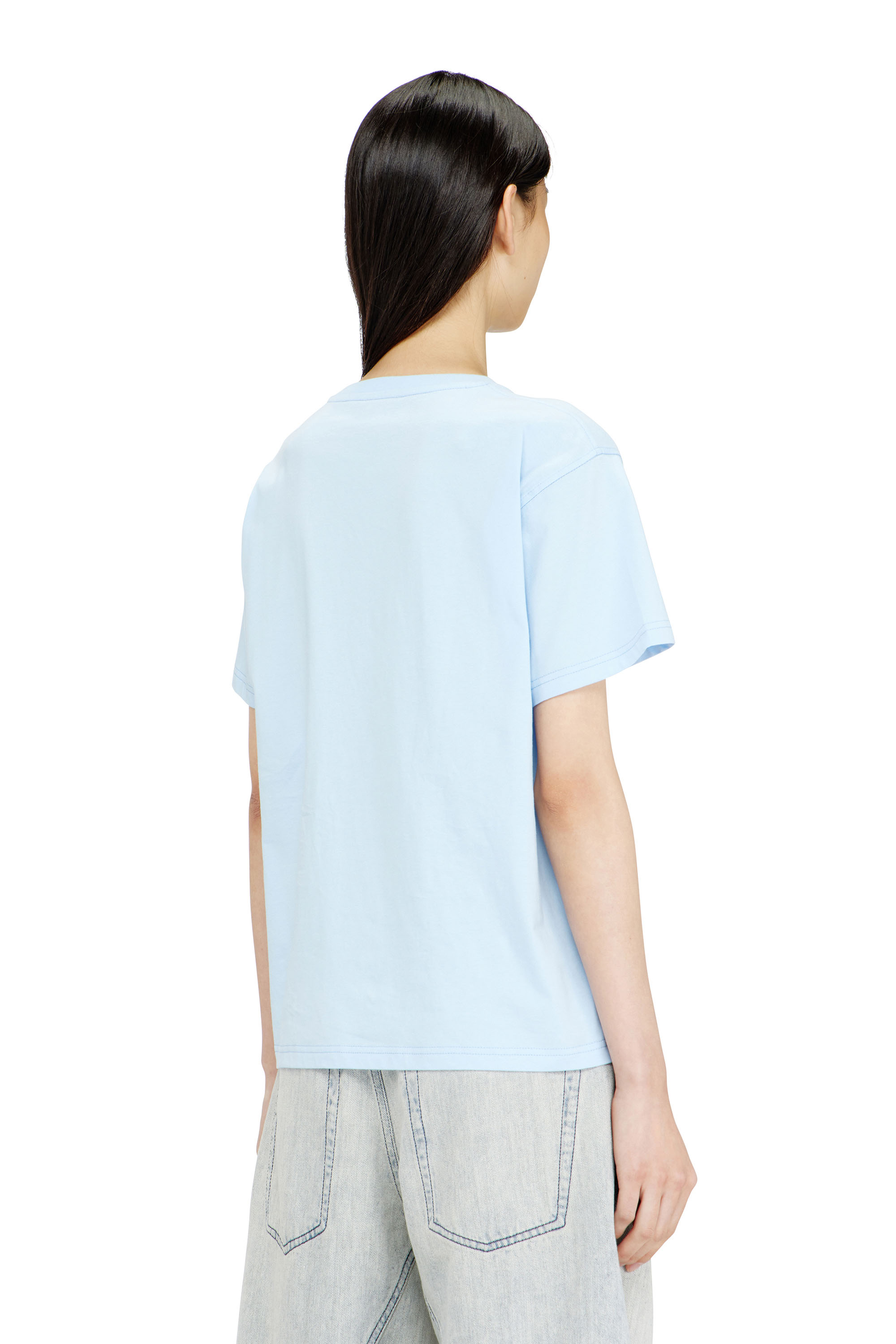 Diesel - T-NORMY-S6, Woman's Organic cotton jersey t-shirt with crew neck and logo print in Light Blue - 4