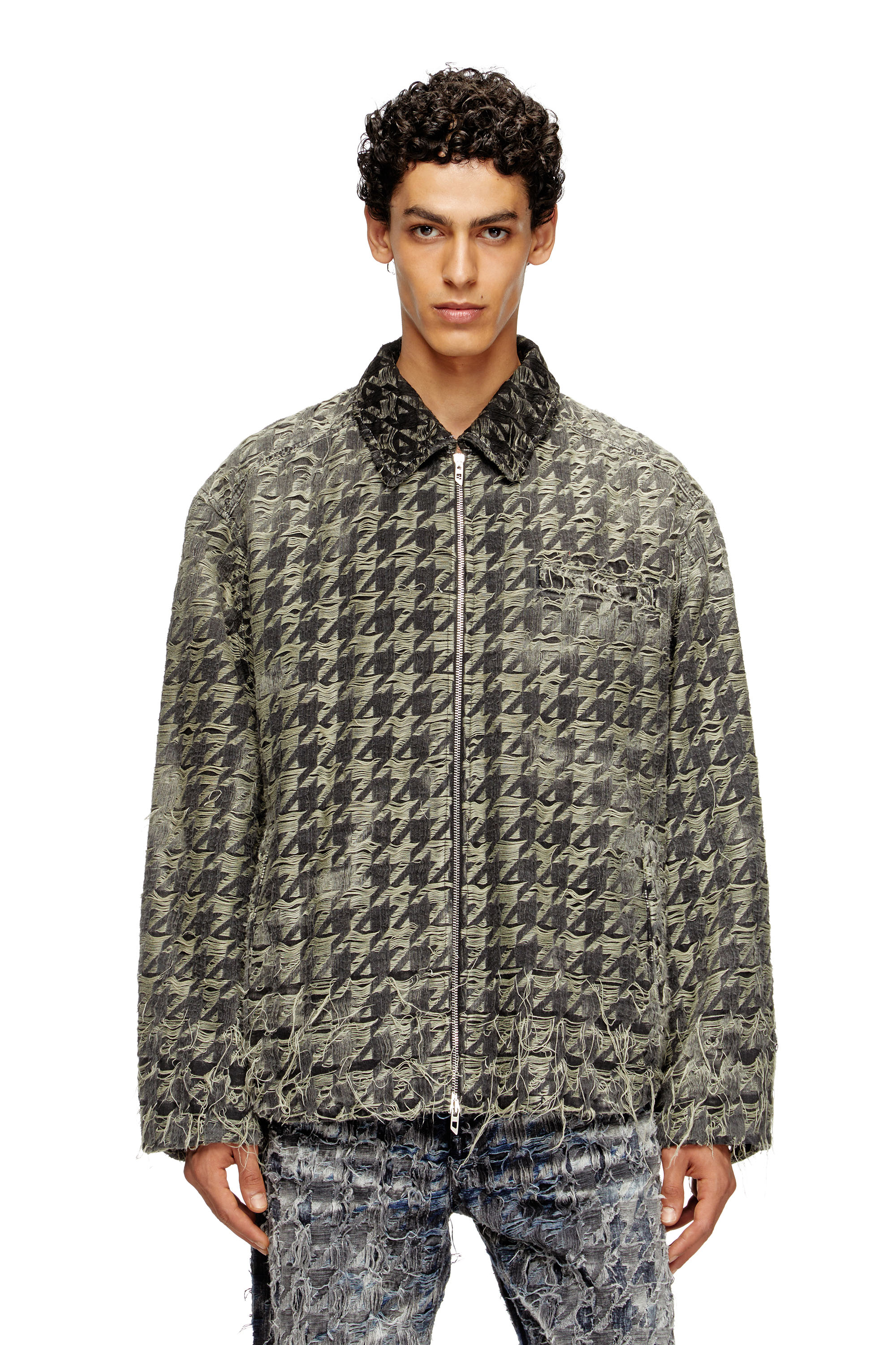 Diesel - D-ELMO-FSH, Man's Jacket in houndstooth-weave denim in Black/White - 3