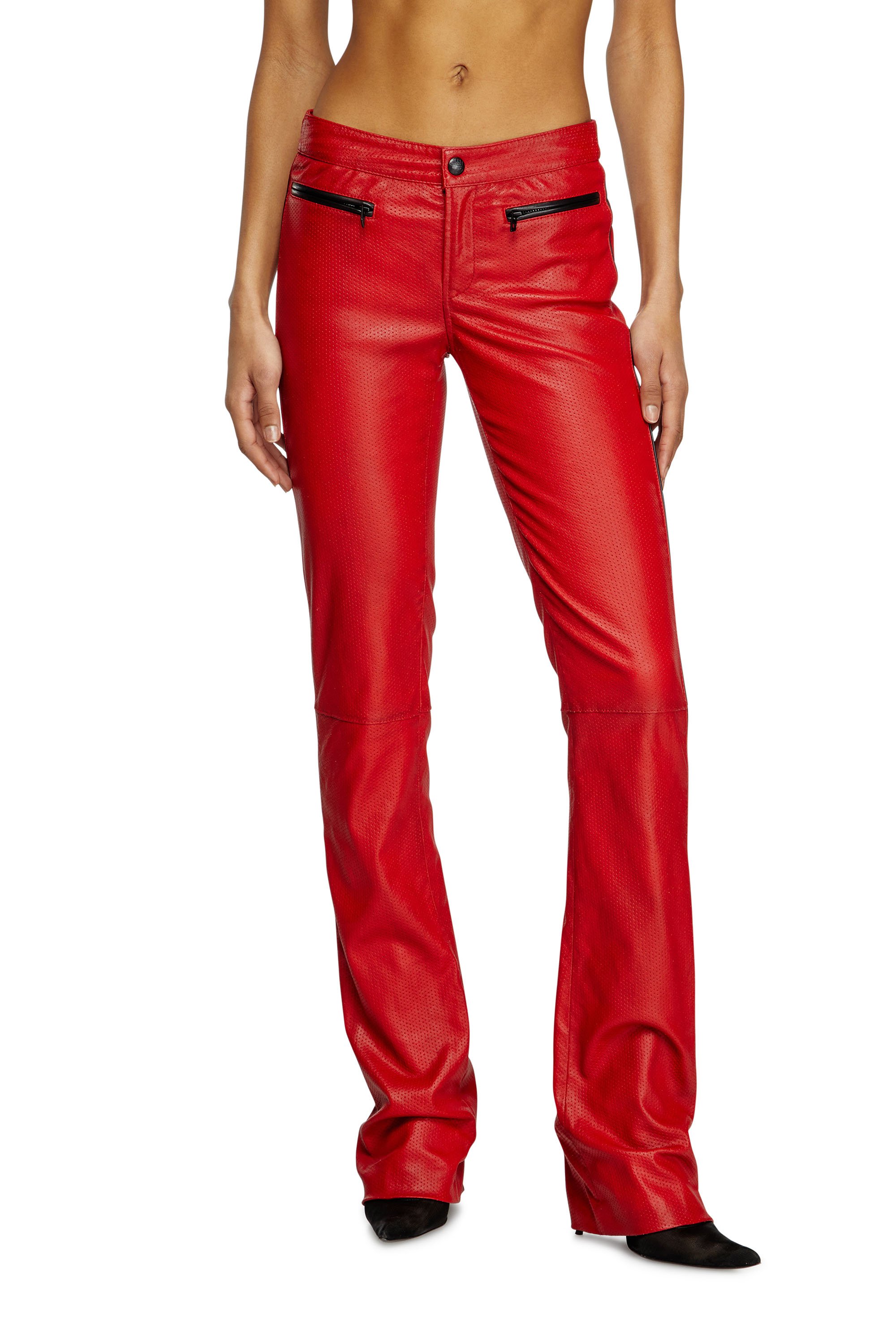 Diesel - L-INSEY, Woman's Biker pants in perforated stretch leather in Red - 2