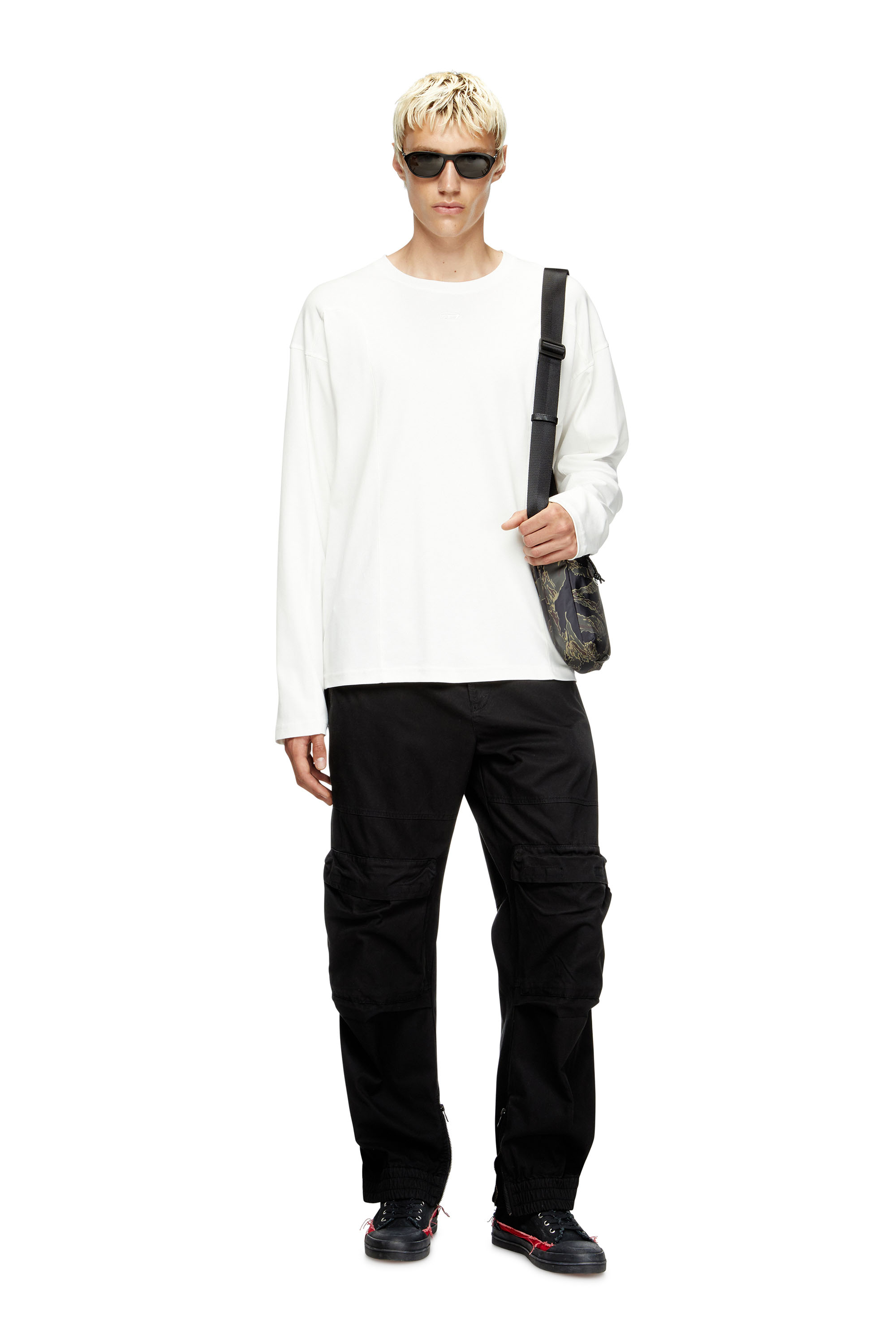 Diesel - T-BOXT-LS-INT, Man's Long-sleeve T-shirt with panels in White - 1