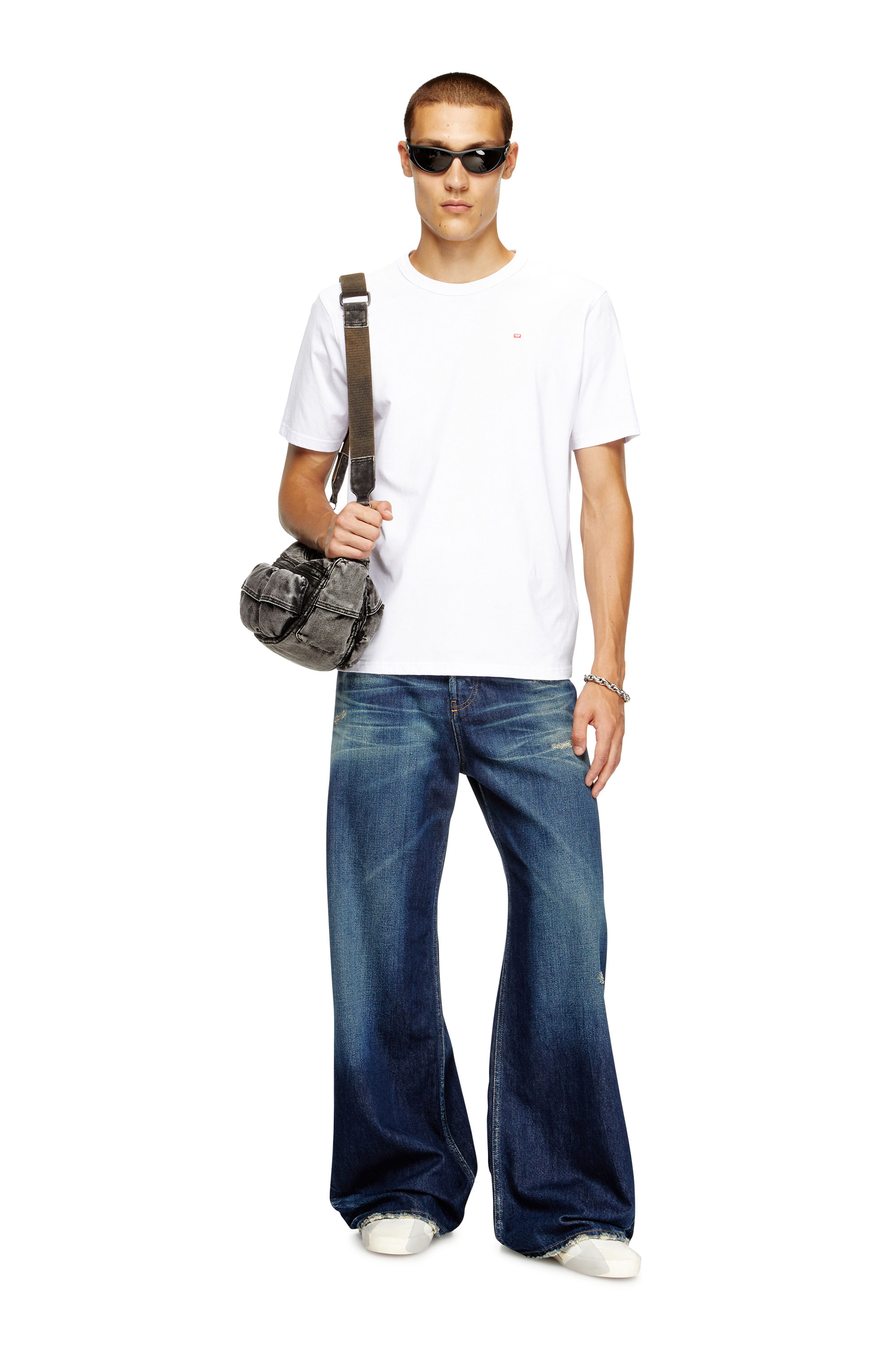 Diesel - T-ADJUST-MICRODIV, Unisex's T-shirt with micro-embroidered logo in White - 3