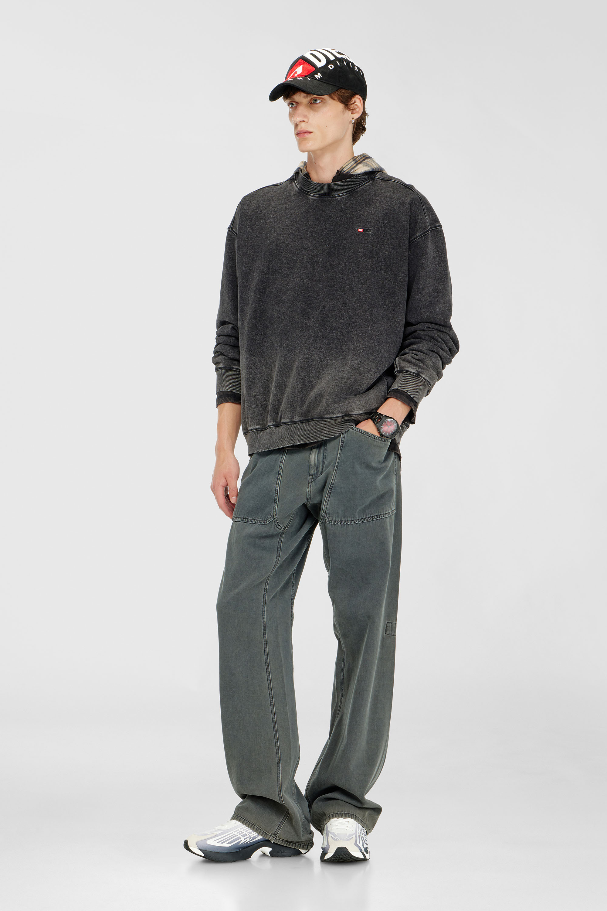 Diesel - S-CROX, Man's Cotton sweatshirt with faded effect in Dark grey - 2