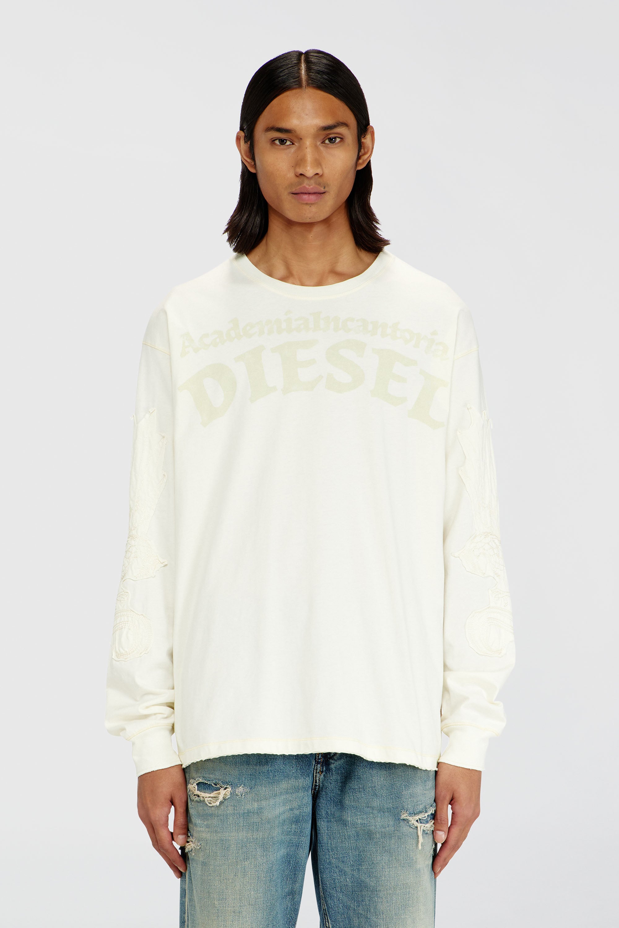 Diesel - T-NORM-LS-AA3, Man's Long-sleeve T-shirt with prints and patches in White - 1
