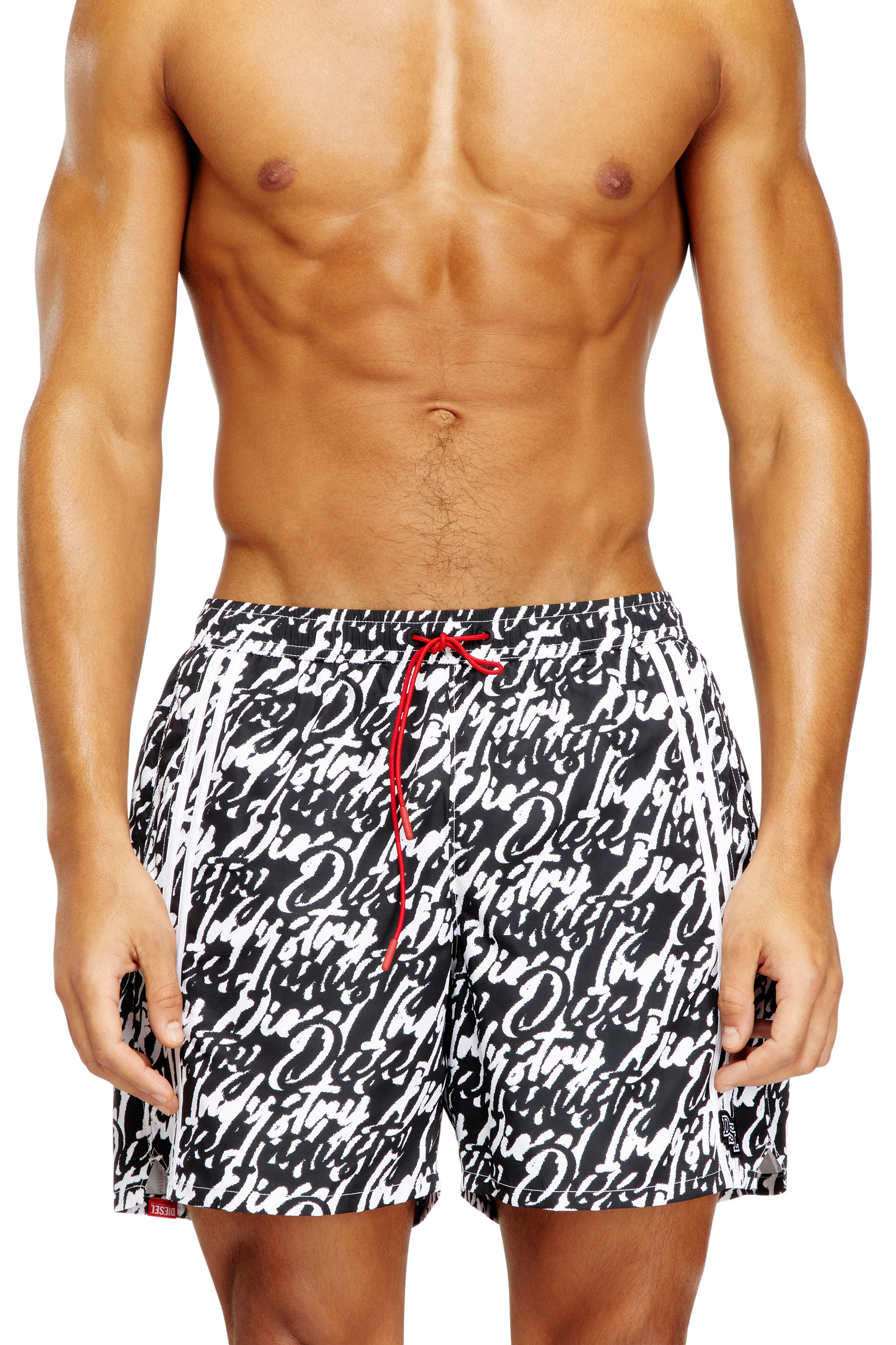 Diesel - SOCCER-41-D-POP, Man's Swim shorts with all-over logo print in Black/White - 2