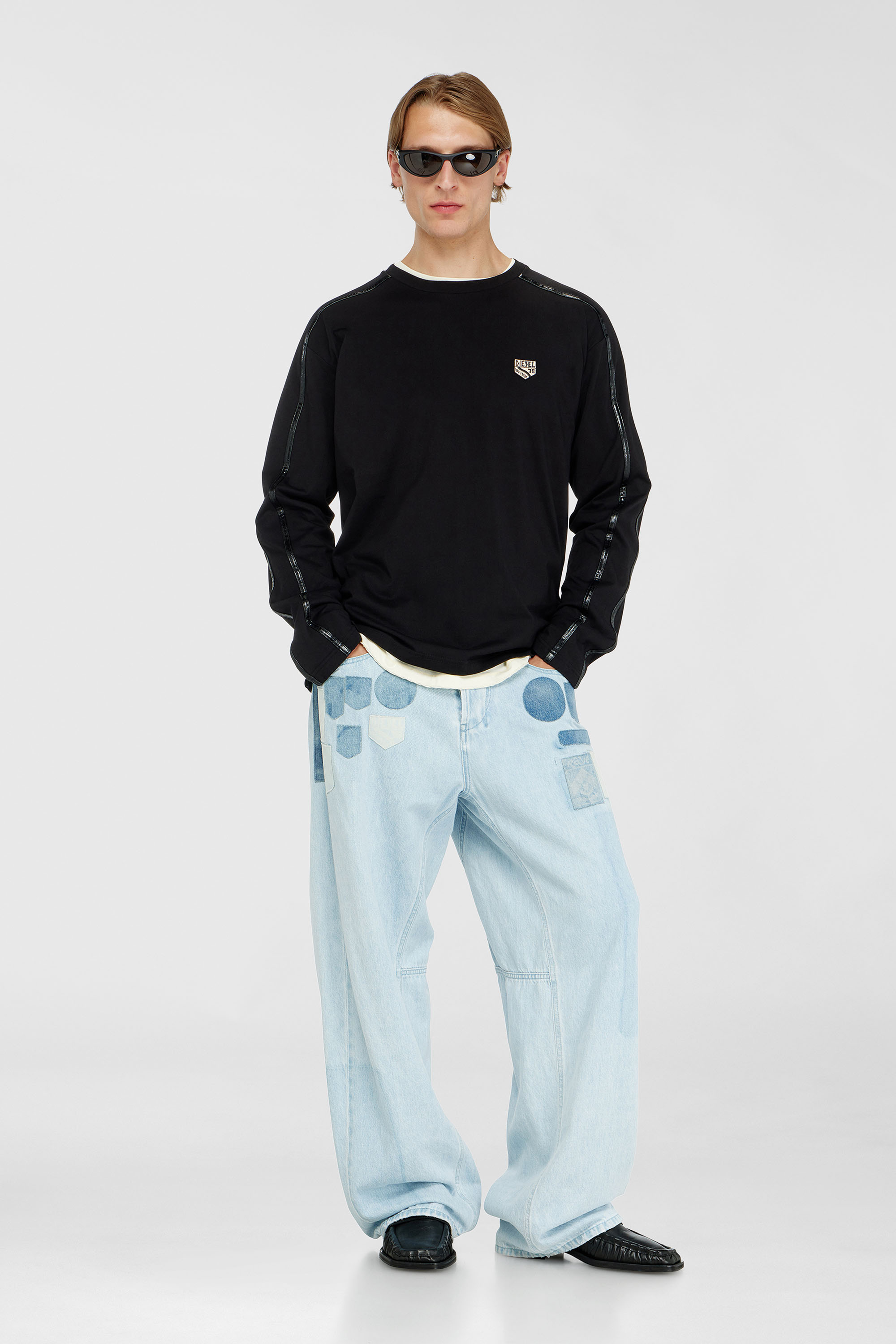 Diesel - T-NORM-LS-FL, Man's Long-sleeve T-shirt with tonal trims in Black - 2