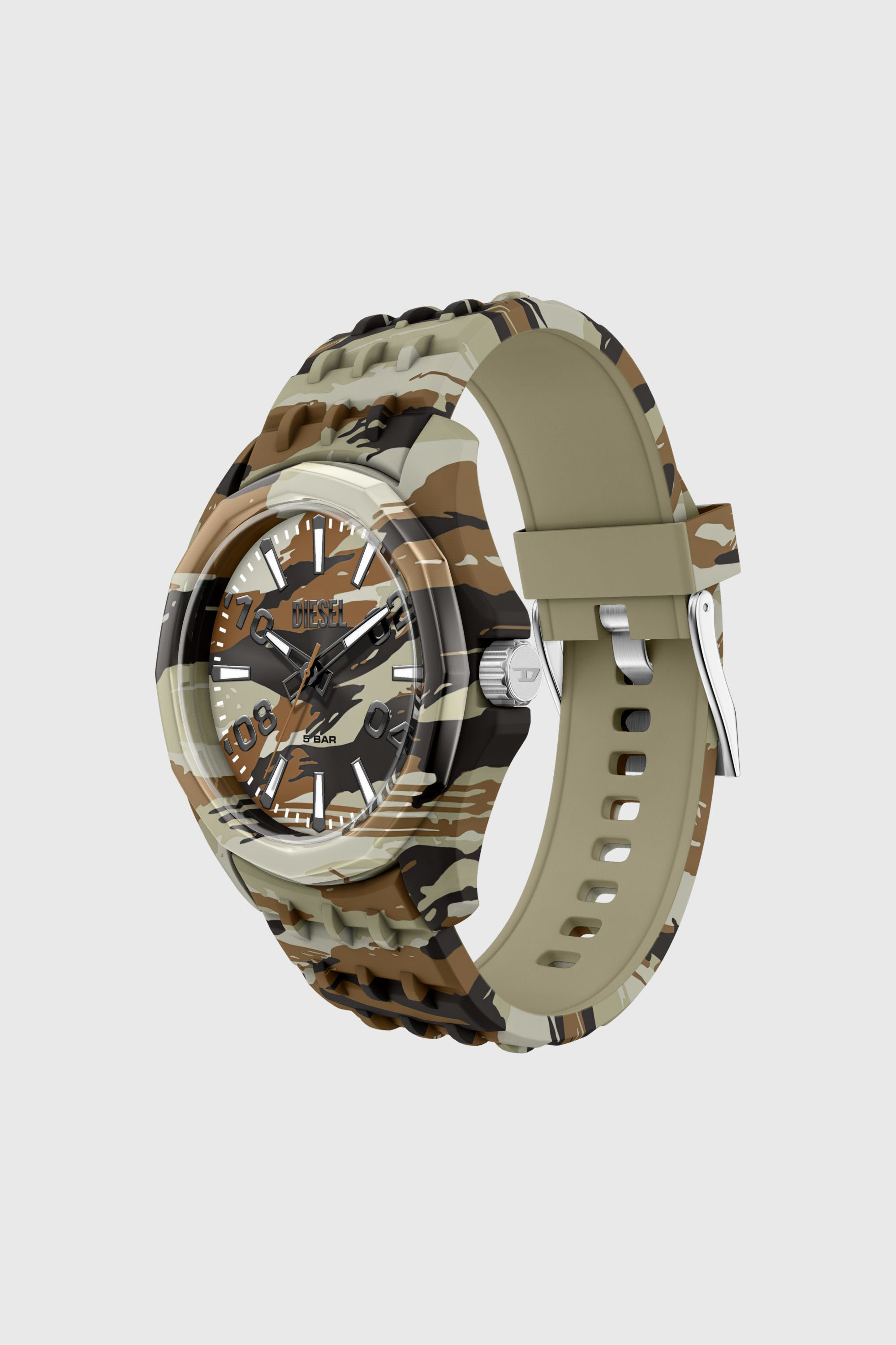 Diesel - DZ2242 WATCH, Man's Stinger camo silicone watch in Brown/Green - 2