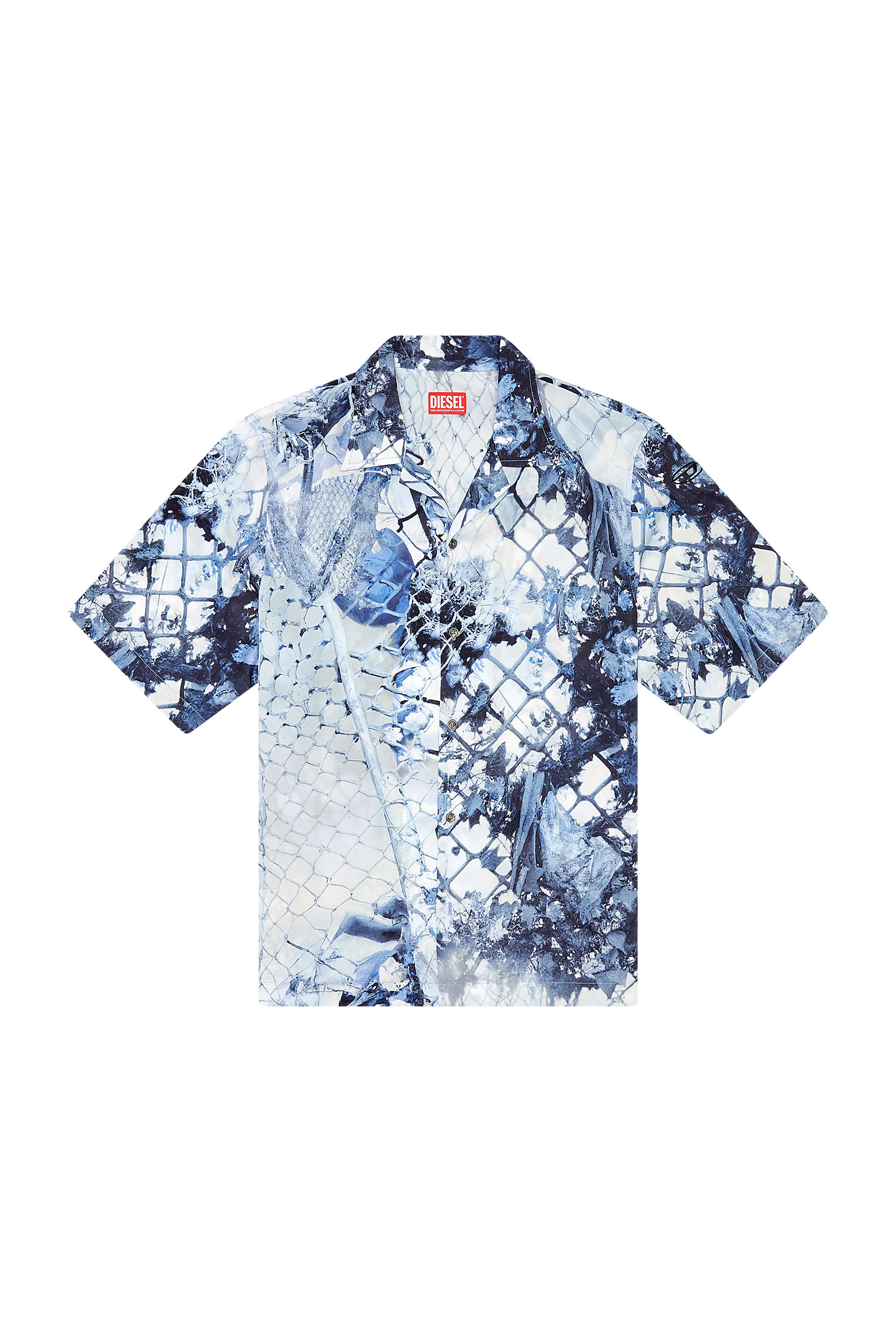 Diesel - S-BRISTOL, Man's Bowling shirt with abstract print in Blue/White - 2