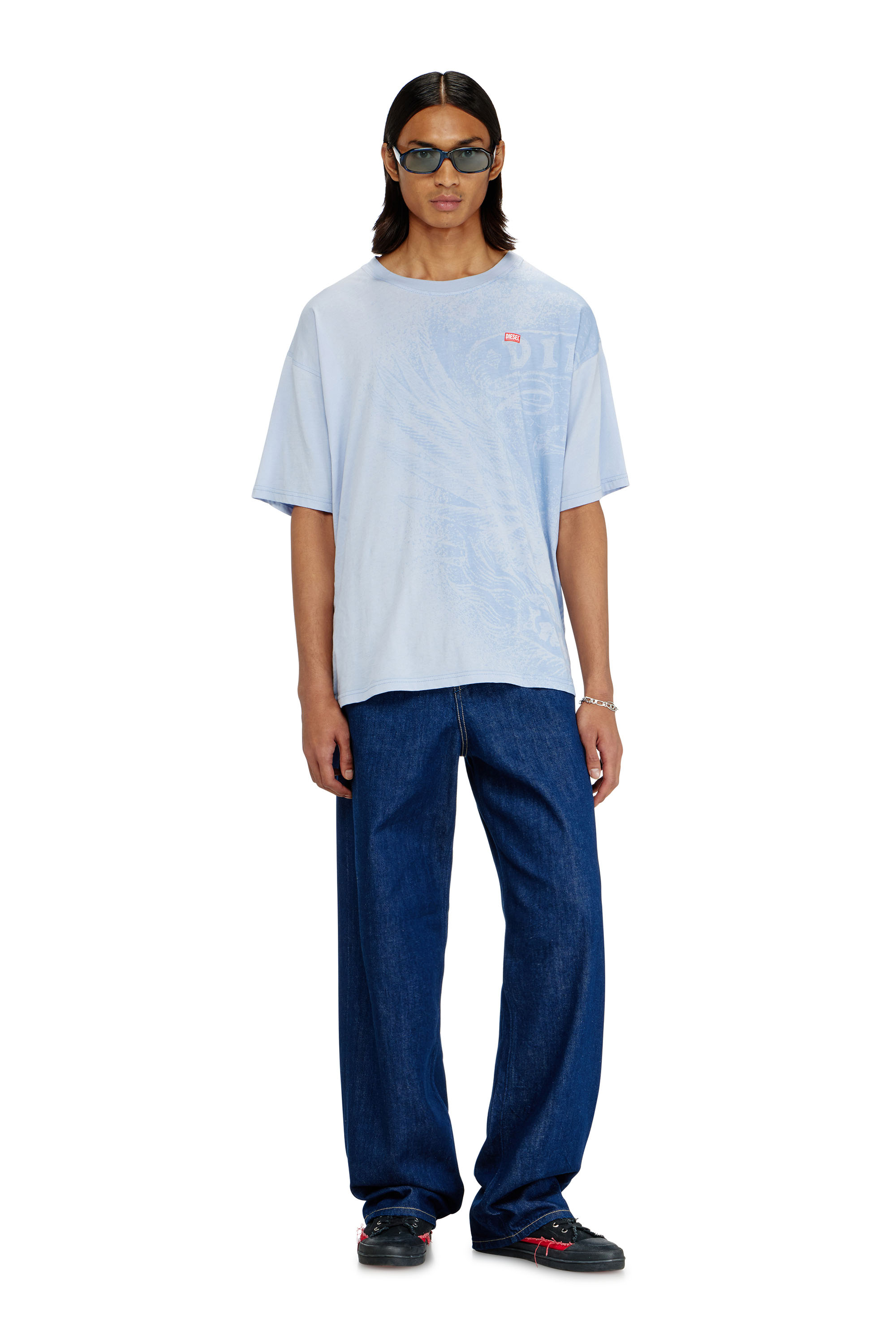 Diesel - T-BOXT-AA3, Man's Relaxed T-shirt with pigment prints in Light Blue - 2