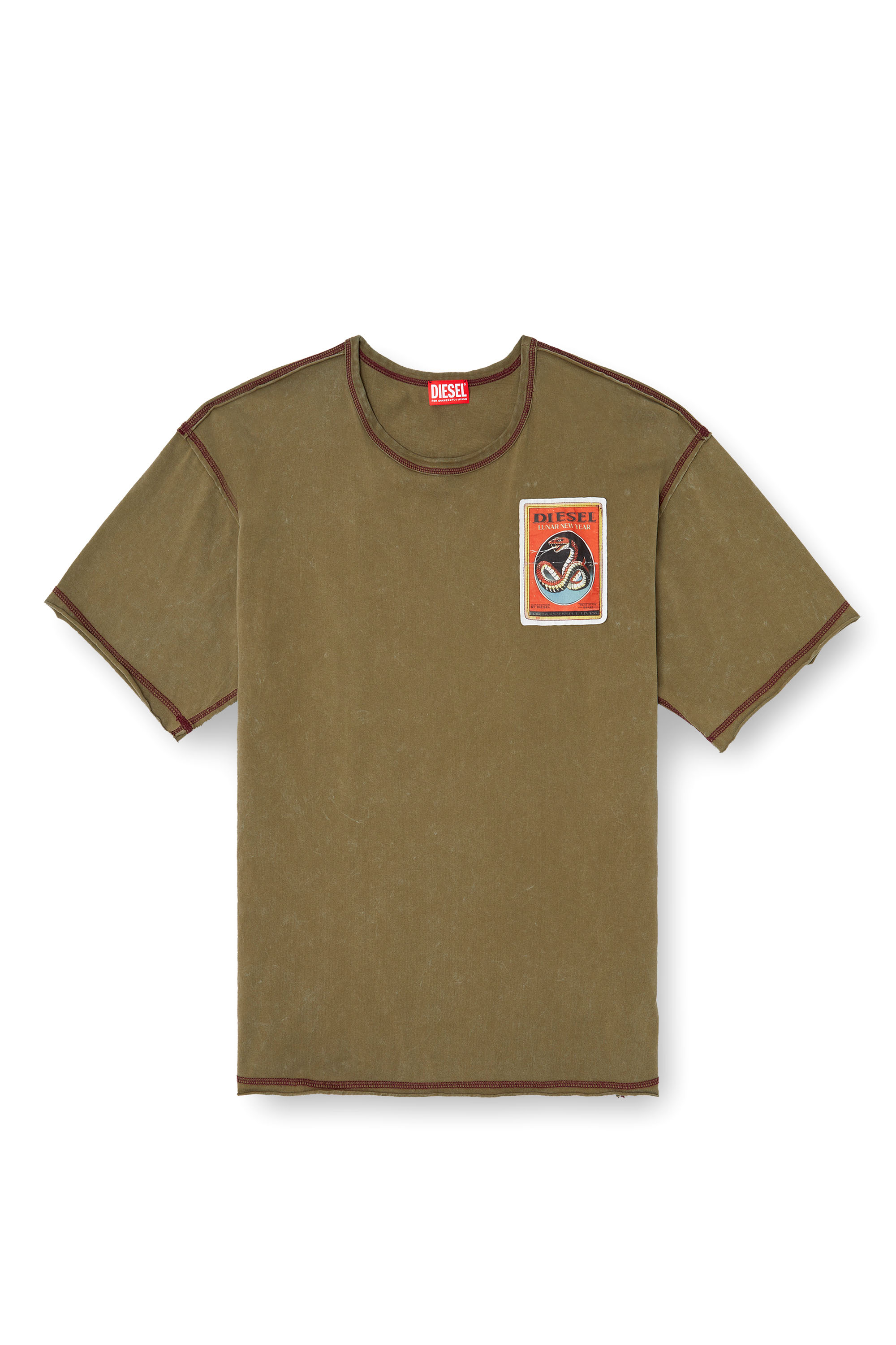 Diesel - CL-T-BOXT-SNAKE, Unisex's Treated T-shirt with snake patches in Olive Green - 3