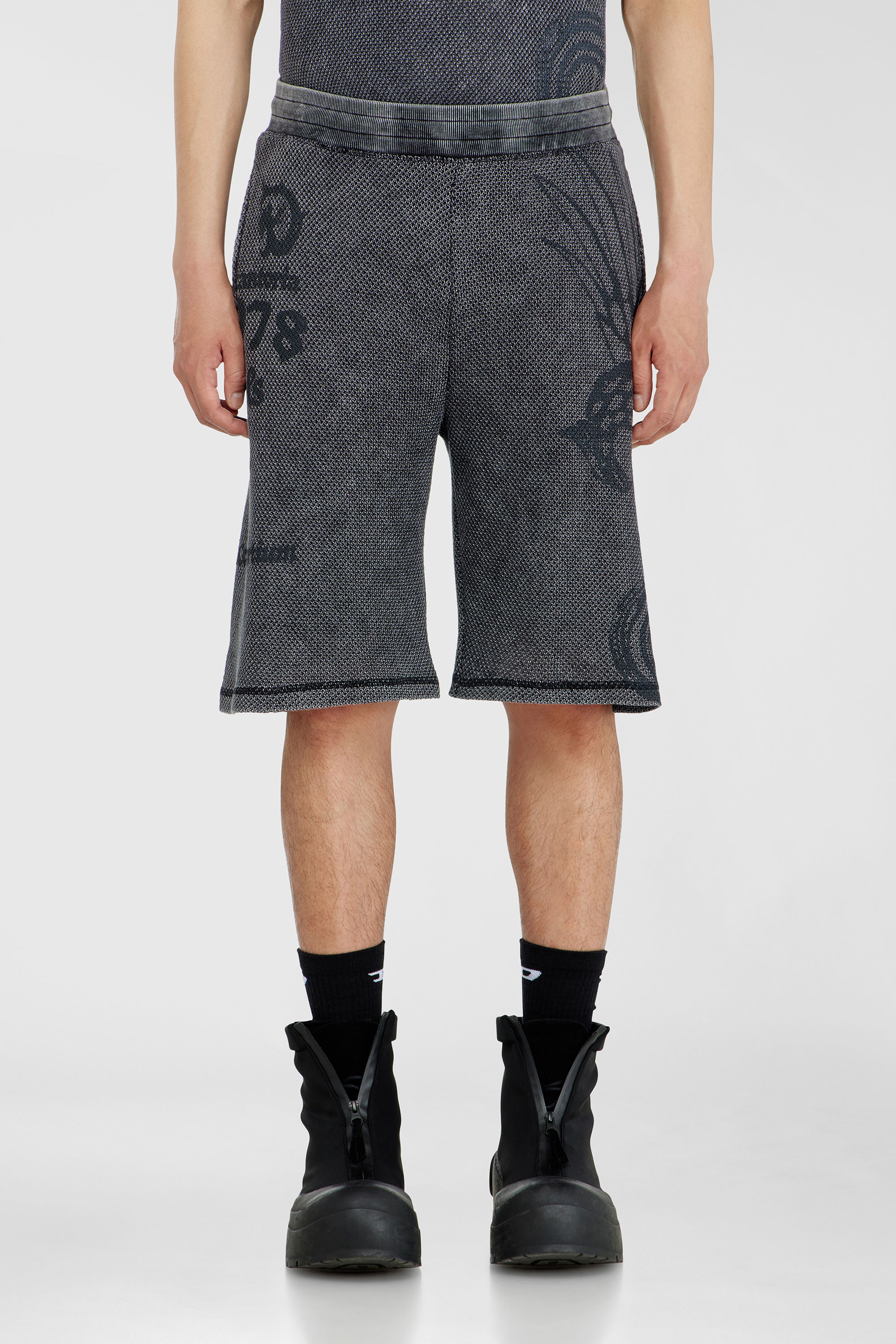 Diesel - P-ERRY, Man's Mesh cotton sweatshorts with prints in Grey - 1