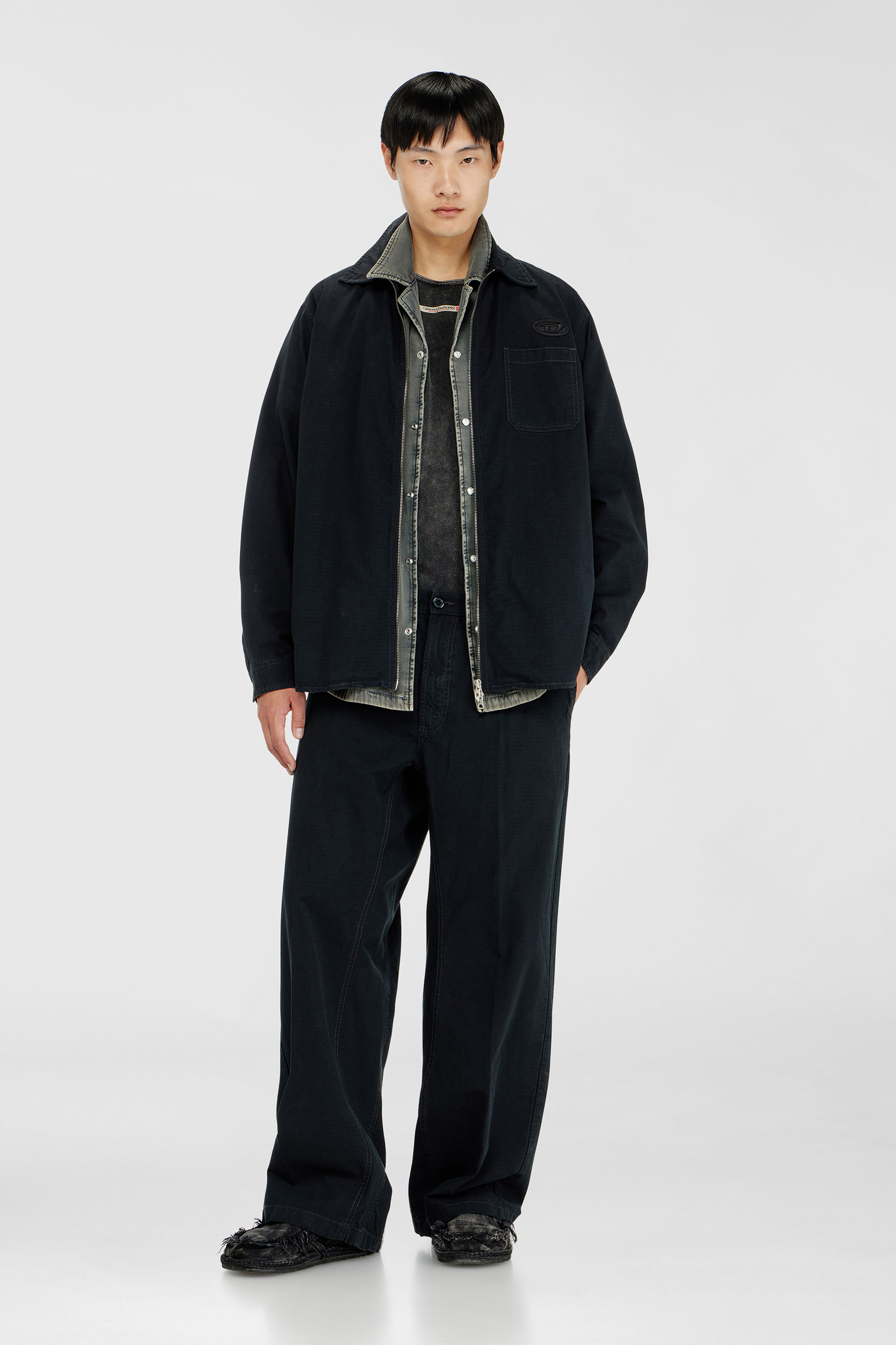 Diesel - S-ALIAS-ZIP, Man's Ripstop shirt with zip closure in Black - 2