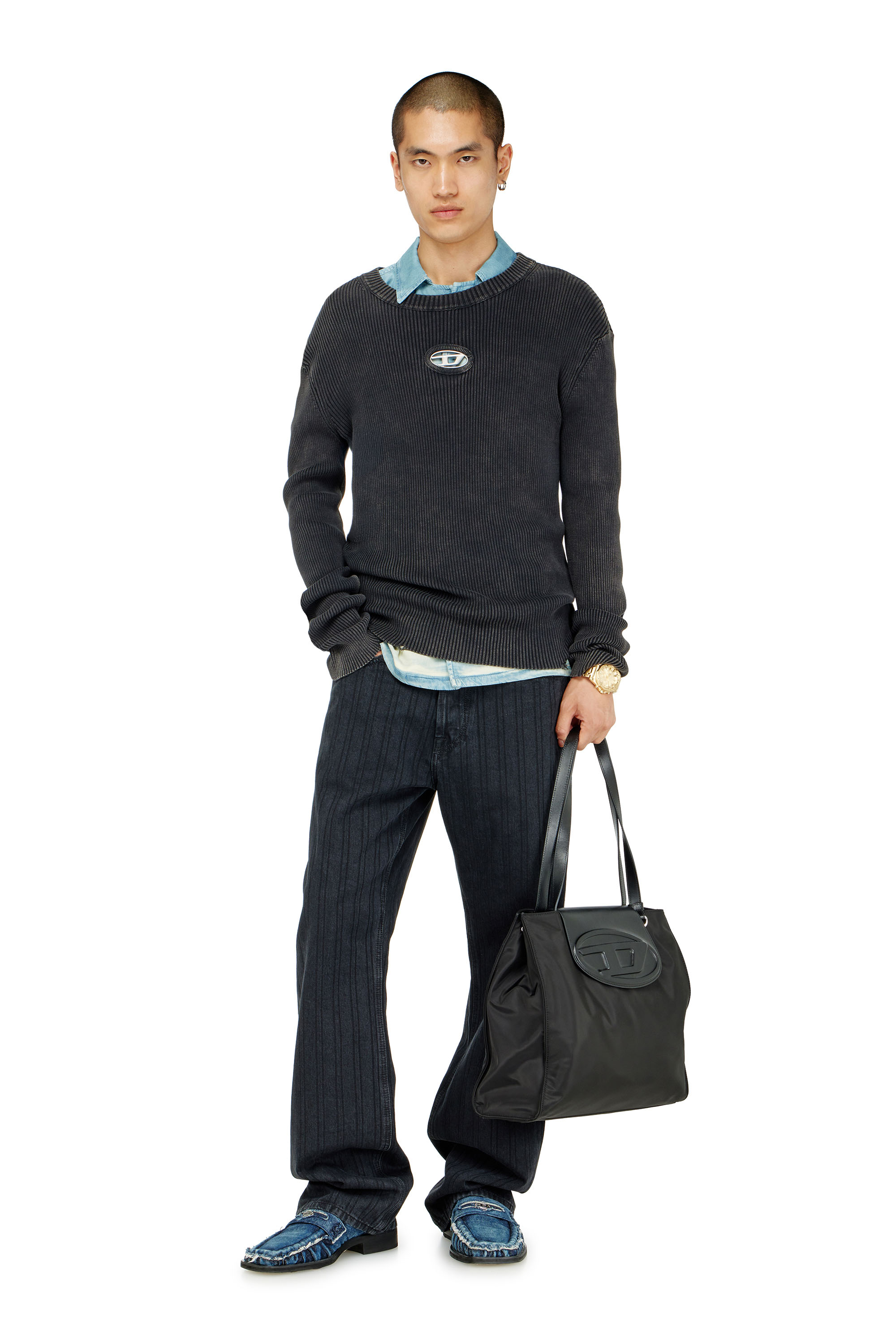 Diesel - K-DARIN-D, Man's Distressed jumper with cut-out logo in Black - 1