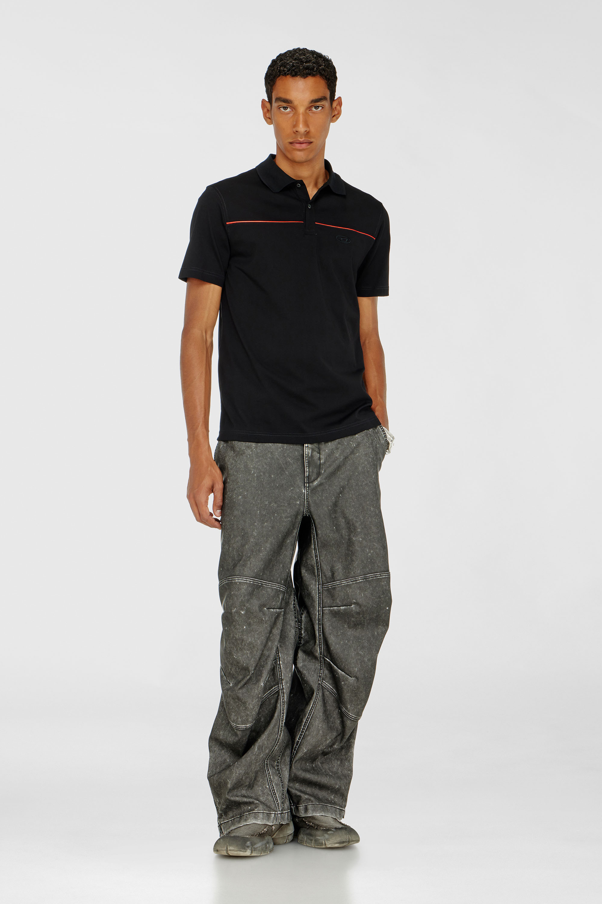 Diesel - T-REJUST-PIPING, Man's Polo shirt with contrast piping in Black - 2