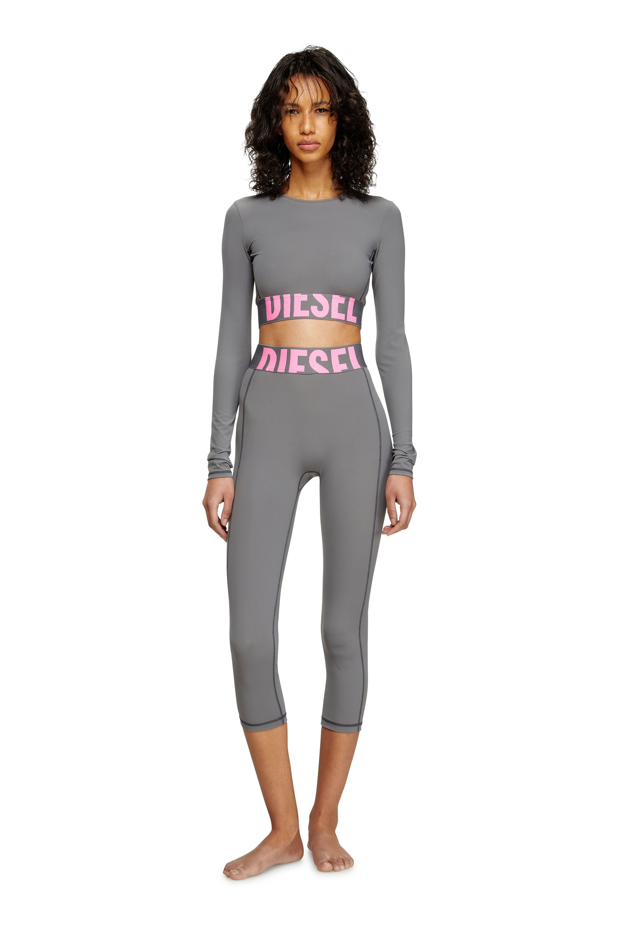 Diesel - MELISSA-D-POP, Woman's Microfibre crop top with cut-off logo in Grey - 3