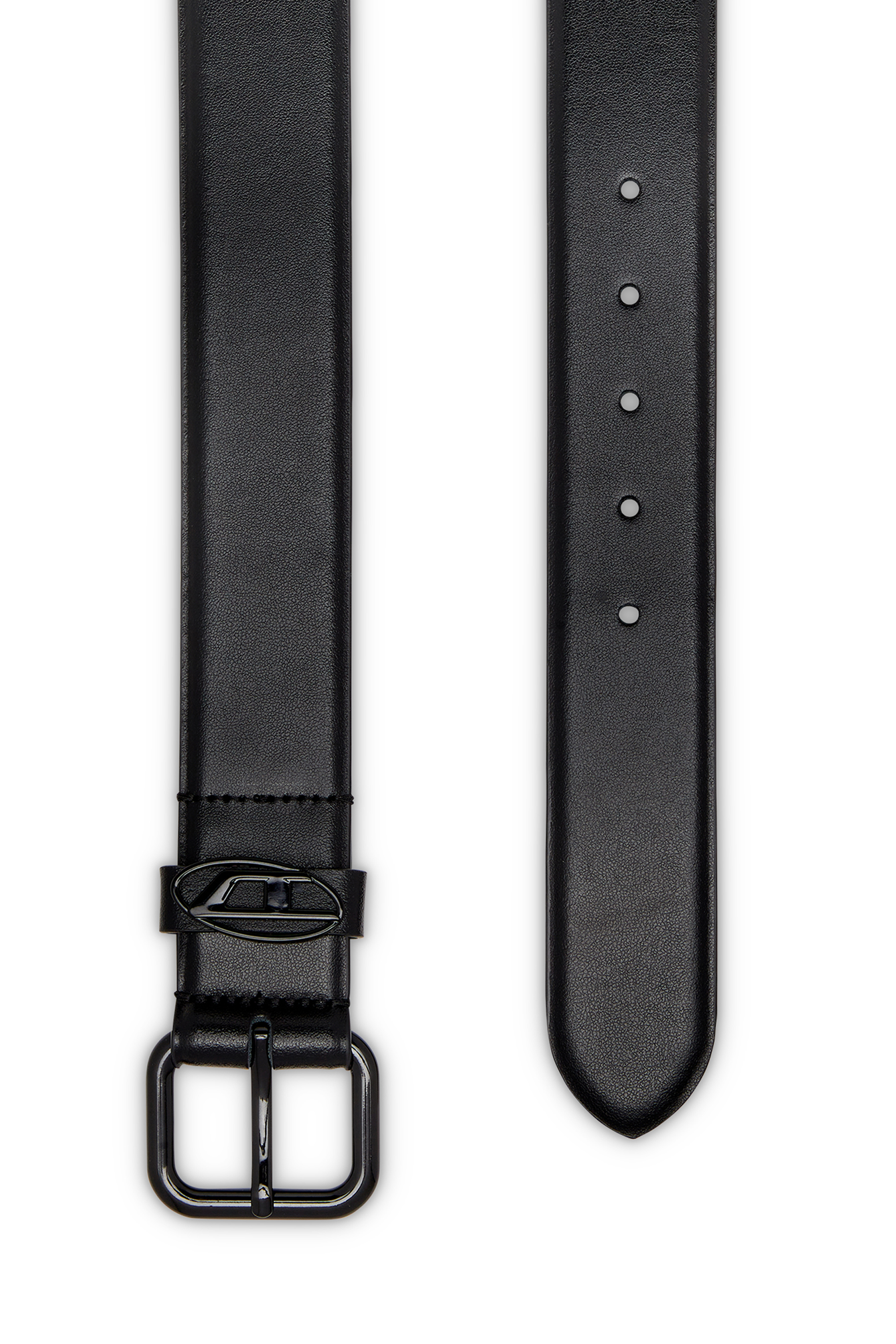 Diesel - B-1DR OVAL D LOOP, Unisex's 3.9cm logo-plaque embellished leather belt in Bright Black - 2