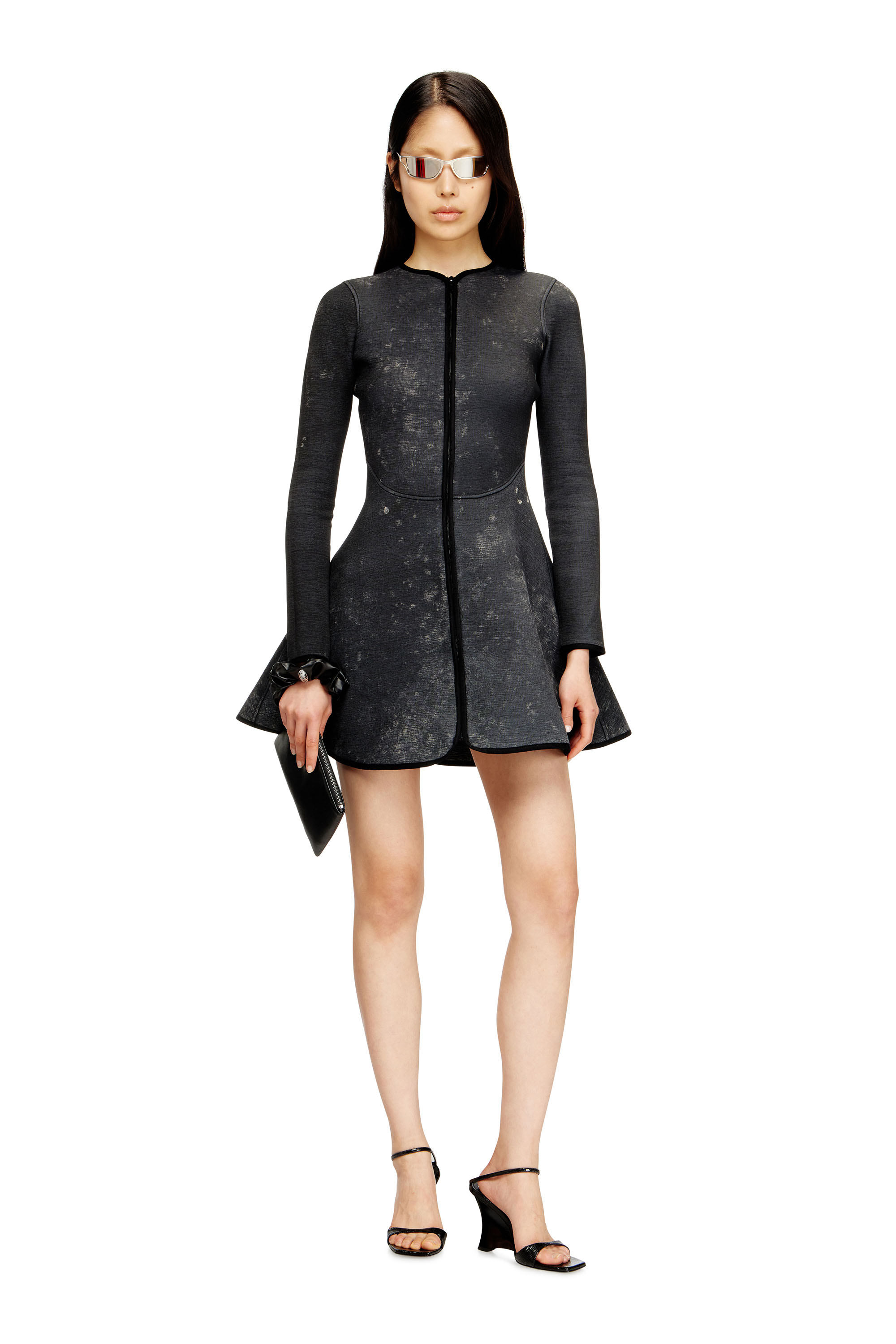 Diesel - D-EOPRE, Woman's Short dress in marbled scuba in Dark grey - 2