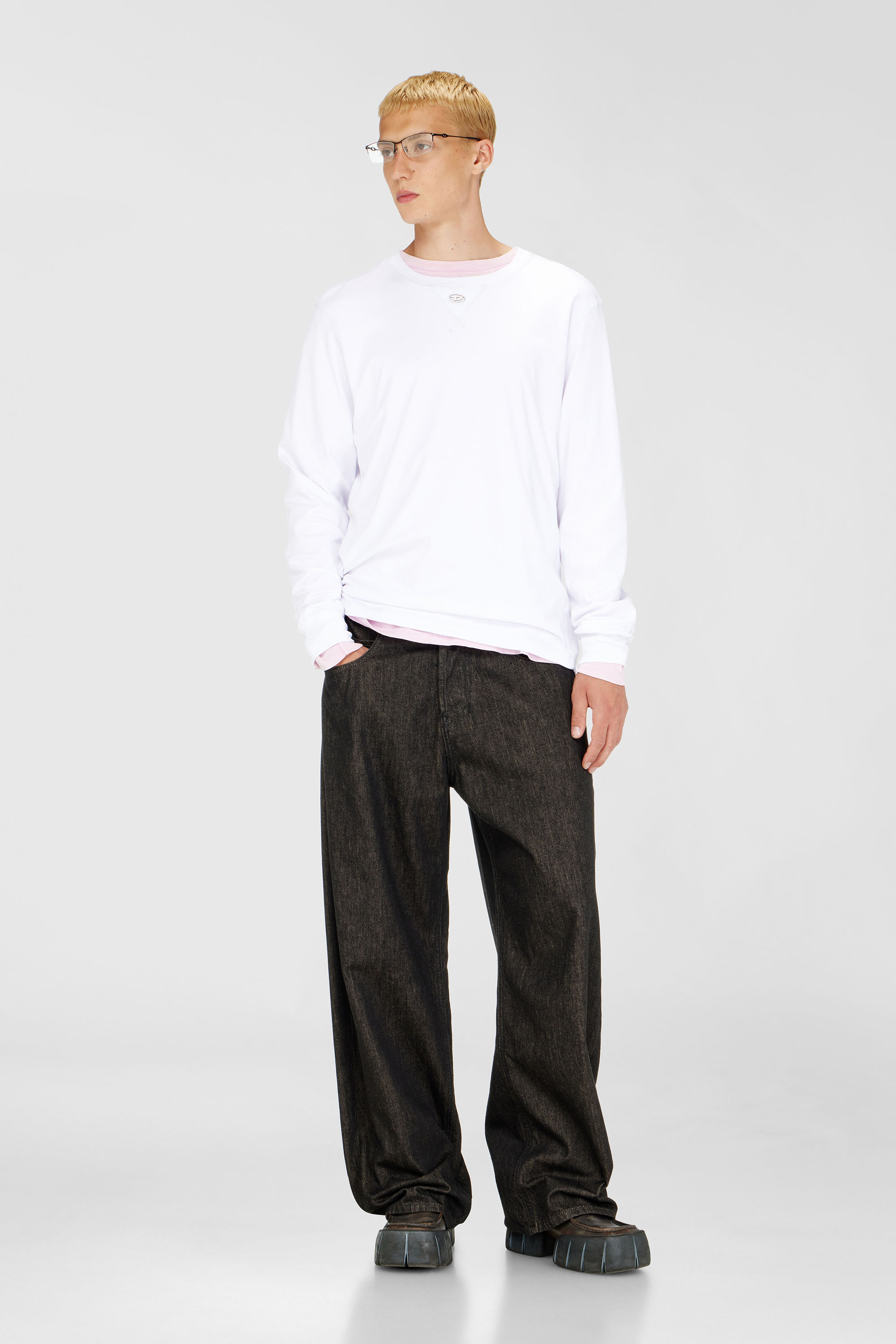 Diesel - T-MADJUST-LS-TR, Man's Cotton long-sleeve T-shirt with Oval D in White - 2