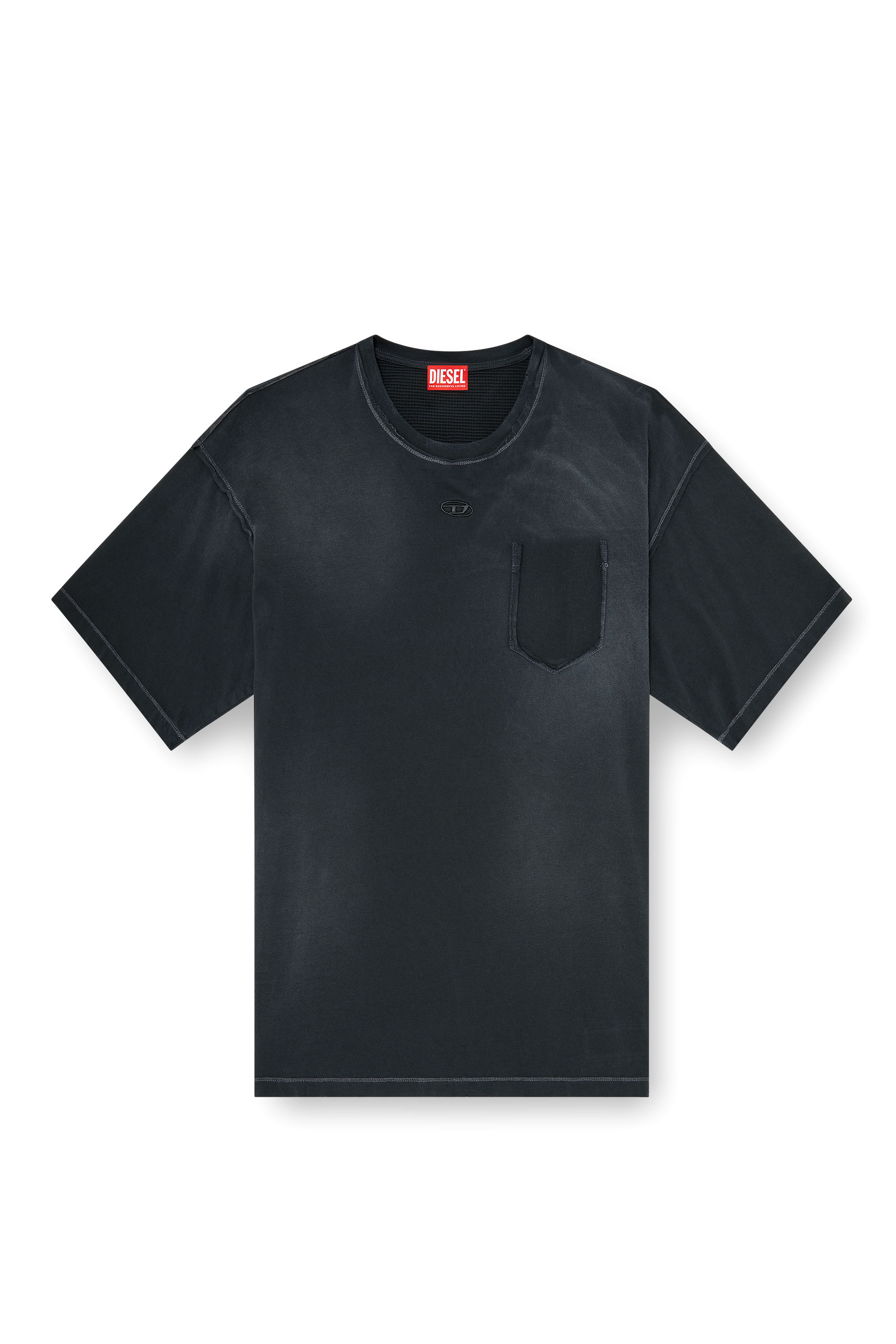 Diesel - T-POCK, Man's Faded T-shirt with ripped pocket detail in Black - 3