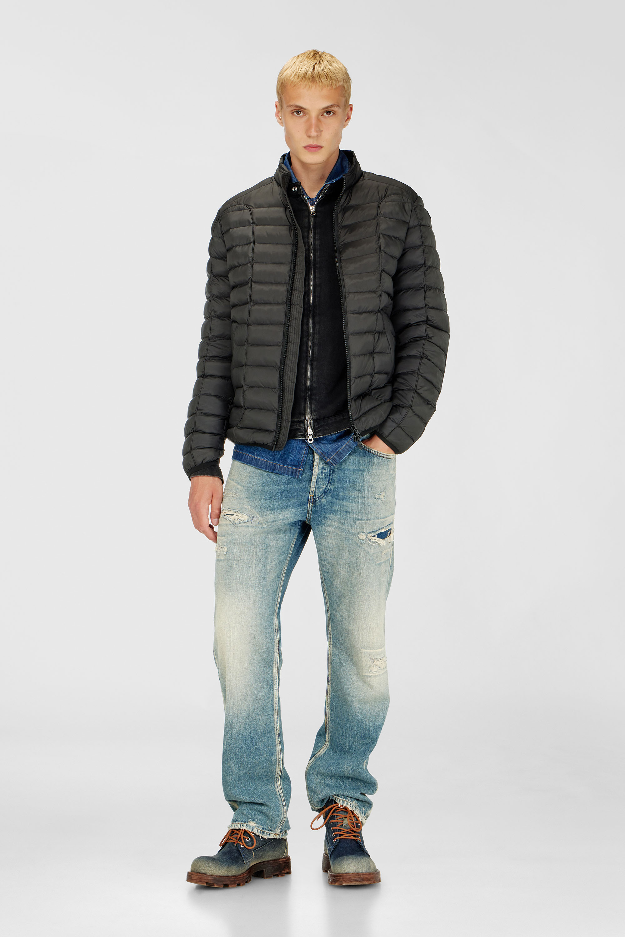 Diesel - W-PILOT, Man's Puffer jacket in light nylon in Black - 2