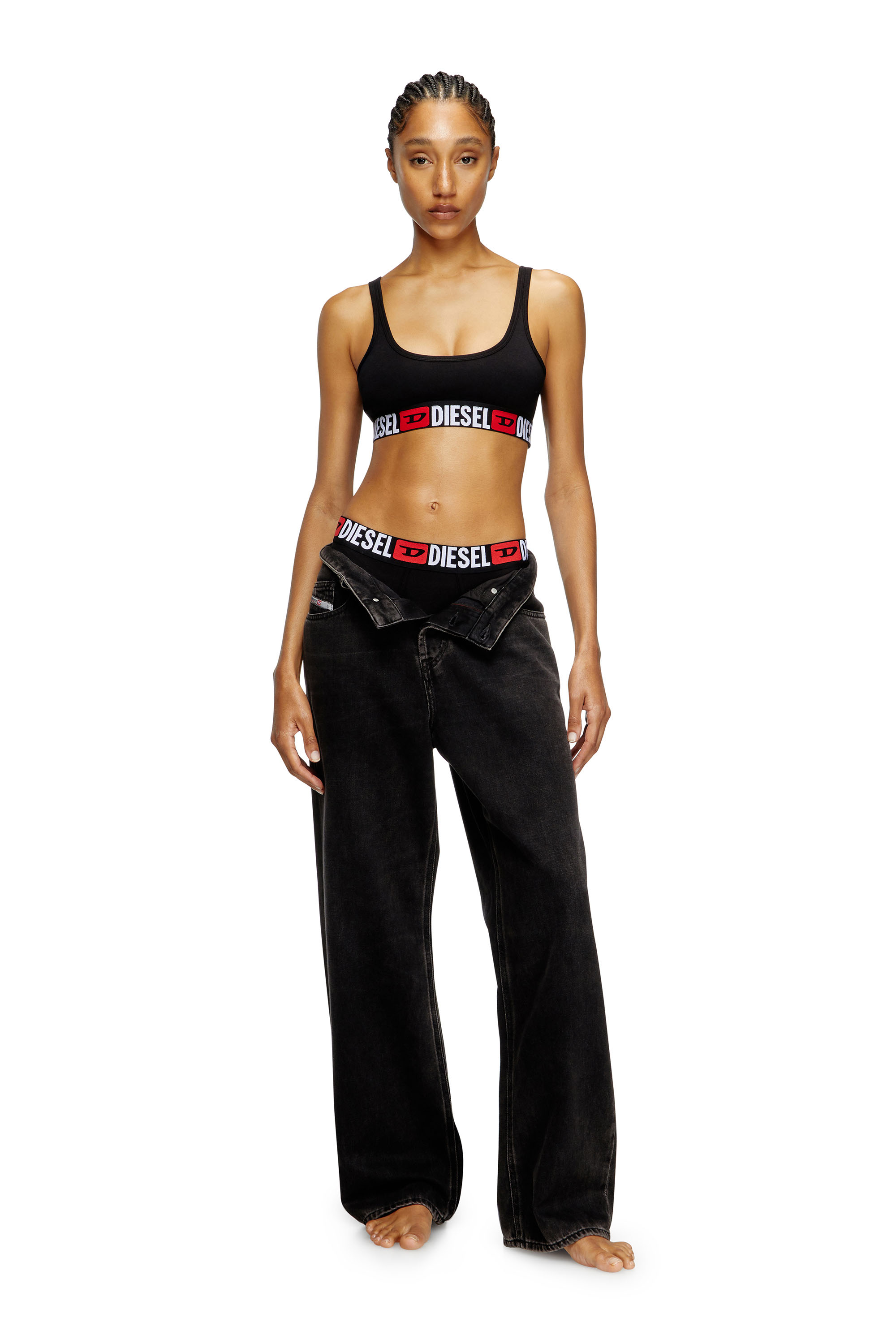 Diesel - UFSB-ORIBA, Woman's Bralette with logo band in Black - 2